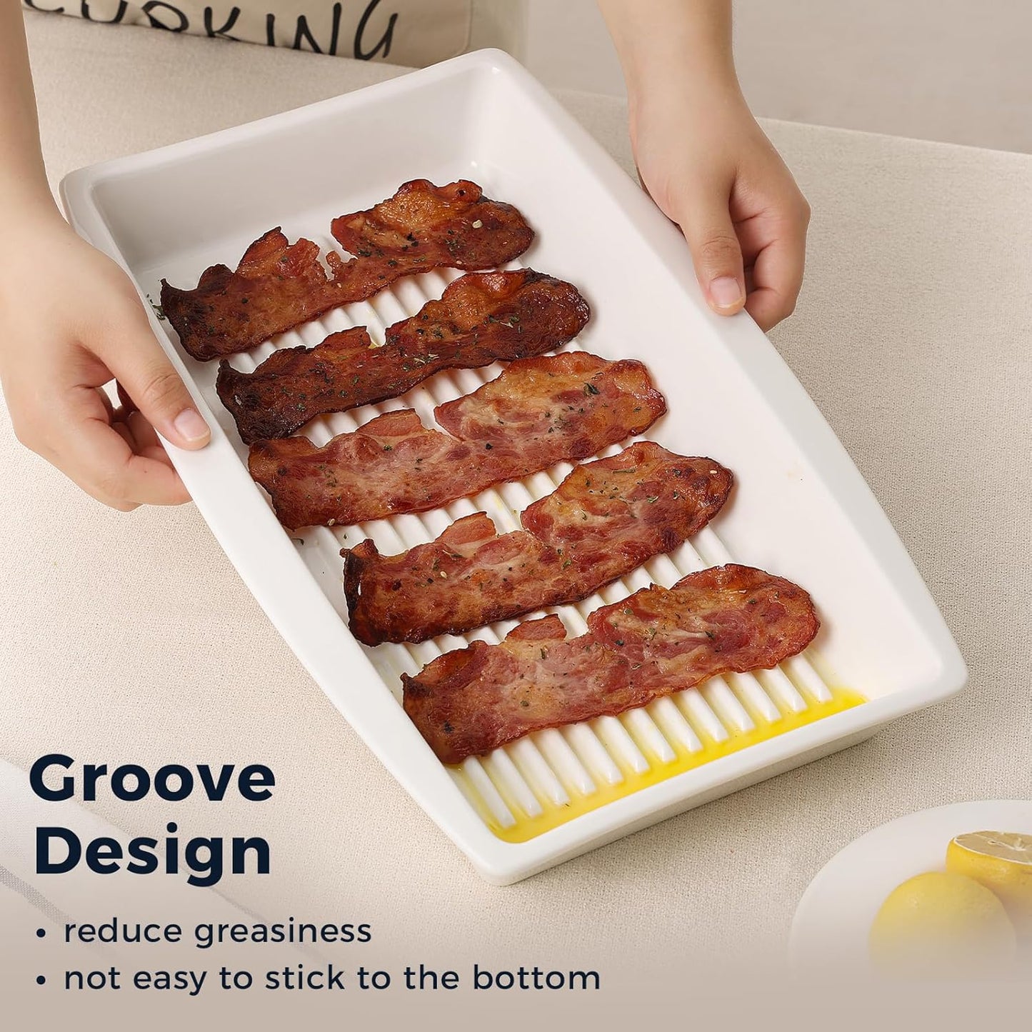 DELLING Baking Dish for Oven, 9.3'' x14'' Ceramic Casserole Dish, Lasagna Pan, Oven Safe Bakeware Sets with Handles for Baking, Roasting, White, Microwave, Dishwasher Safe, Set of 2