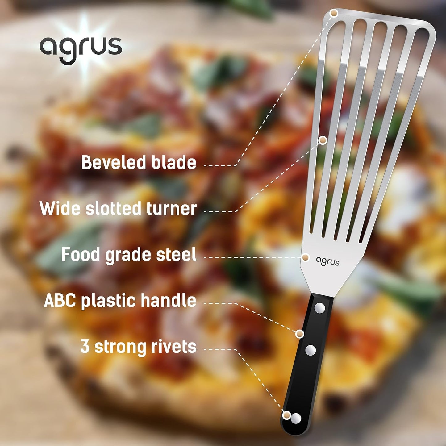 Fish Spatula Stainless Steel, Large Size 13 inch, Blade 9 inch, Plastic Handle, Slotted Flexible Metal, Fish Turner Spatula