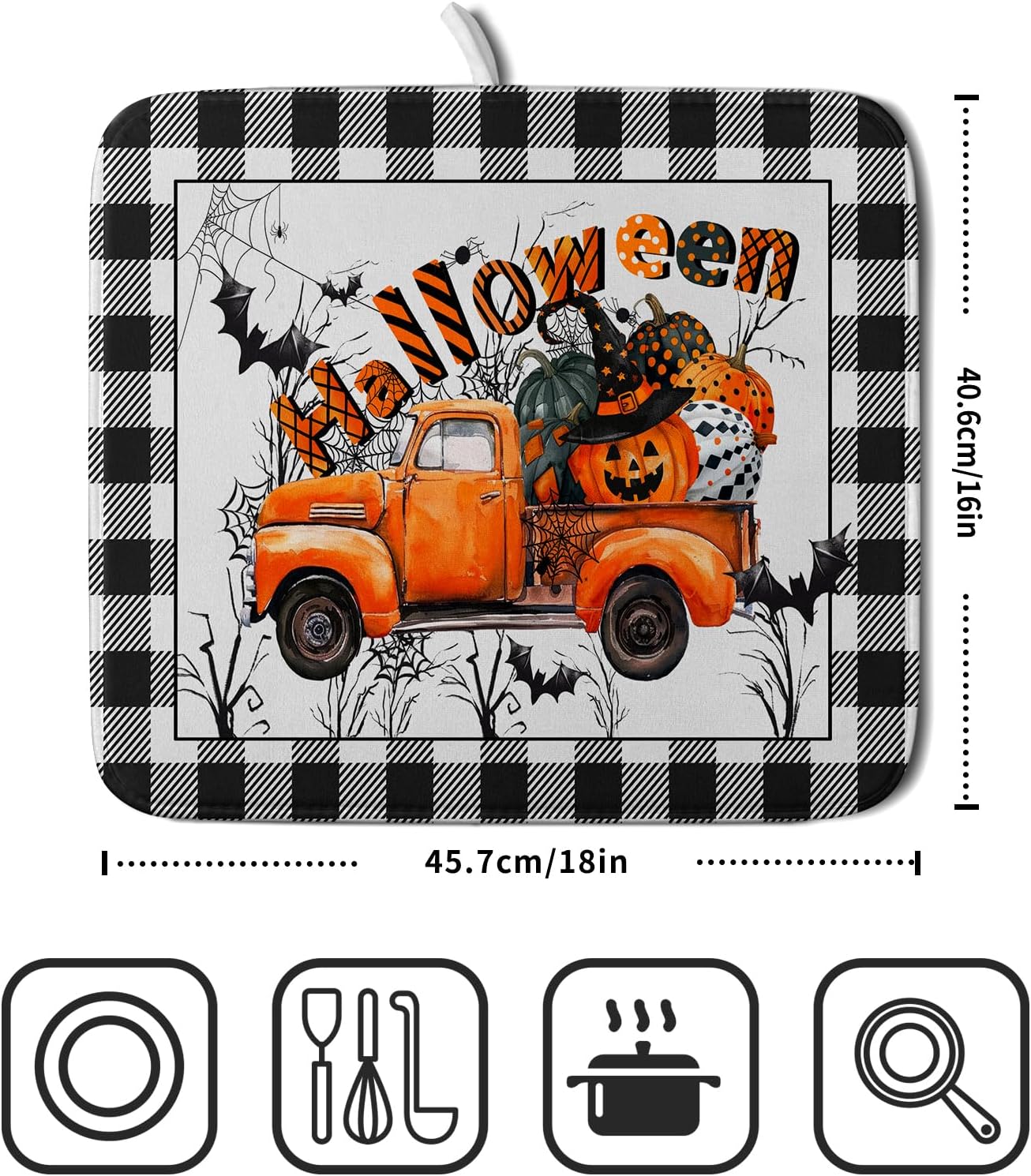 Holiday Truck Dish Drying Mat - Orange Holiday Absorbent Microfiber Dish Drying Pad for Kitchen Counter