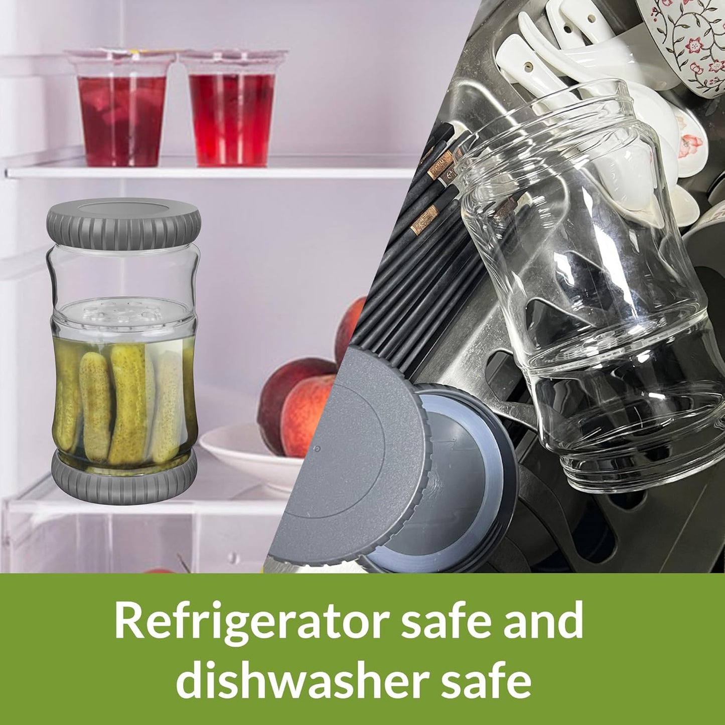 40oz Glass Pickle Jar with Strainer Flip - Pickle Storage Container with Airtight Lid, BPA-Free, Dishwasher Safe, Fermentation Hourglass Jar for Kimchi, Olives, Jalapeno, Gherkins (Dark Gray)