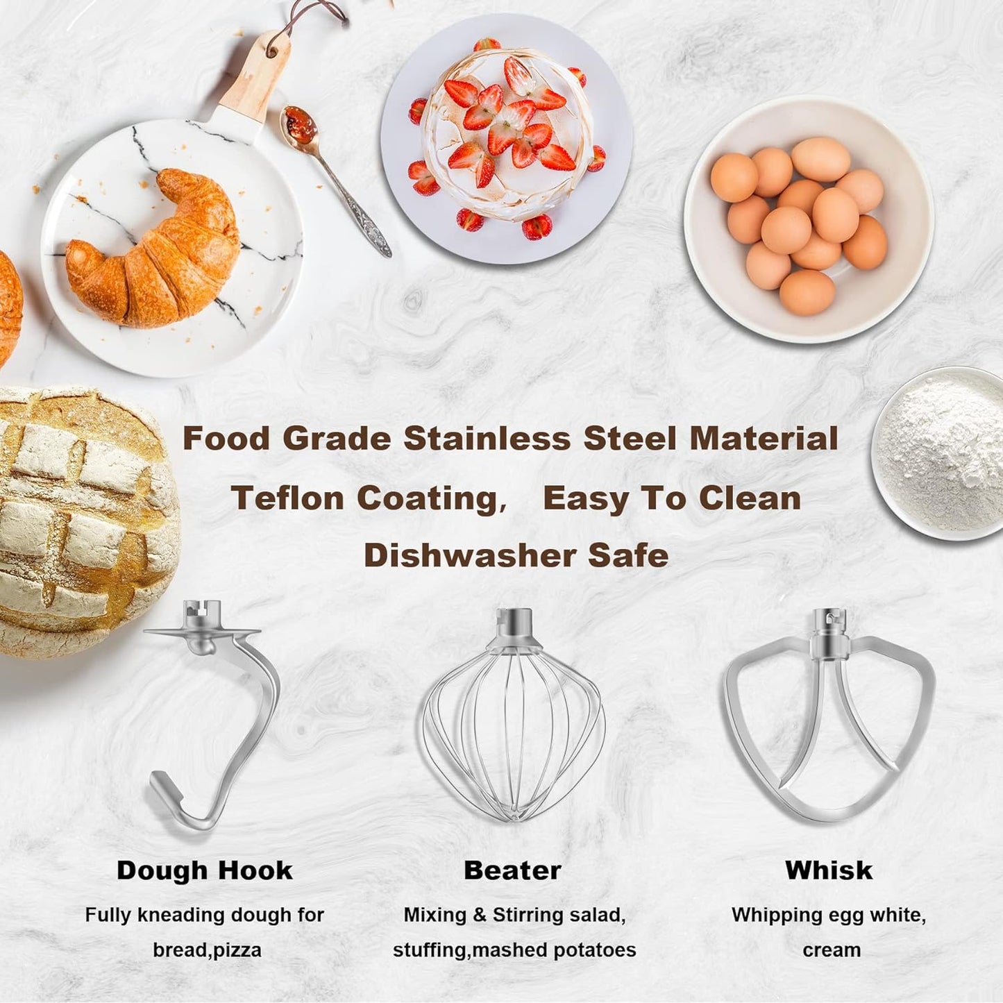 Vospeed 9 IN 1 Stand Mixer, 850W Tilt-Head Multifunctional Electric Mixer with 8 QT Stainless Steel Bowl, 1.5L Glass Jar, Meat Grinder, Hook, Whisk, Beater Dishwasher Safe (Black)