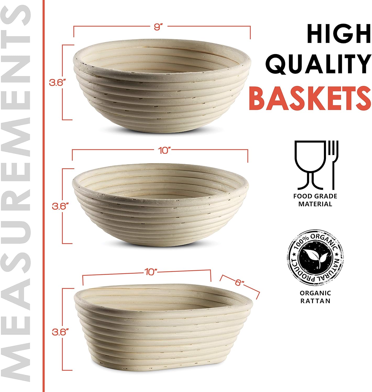 Bread Banneton Proofing Basket [Set of 2] Oval 10x6 Inch Sourdough Rising Baskets with Liner