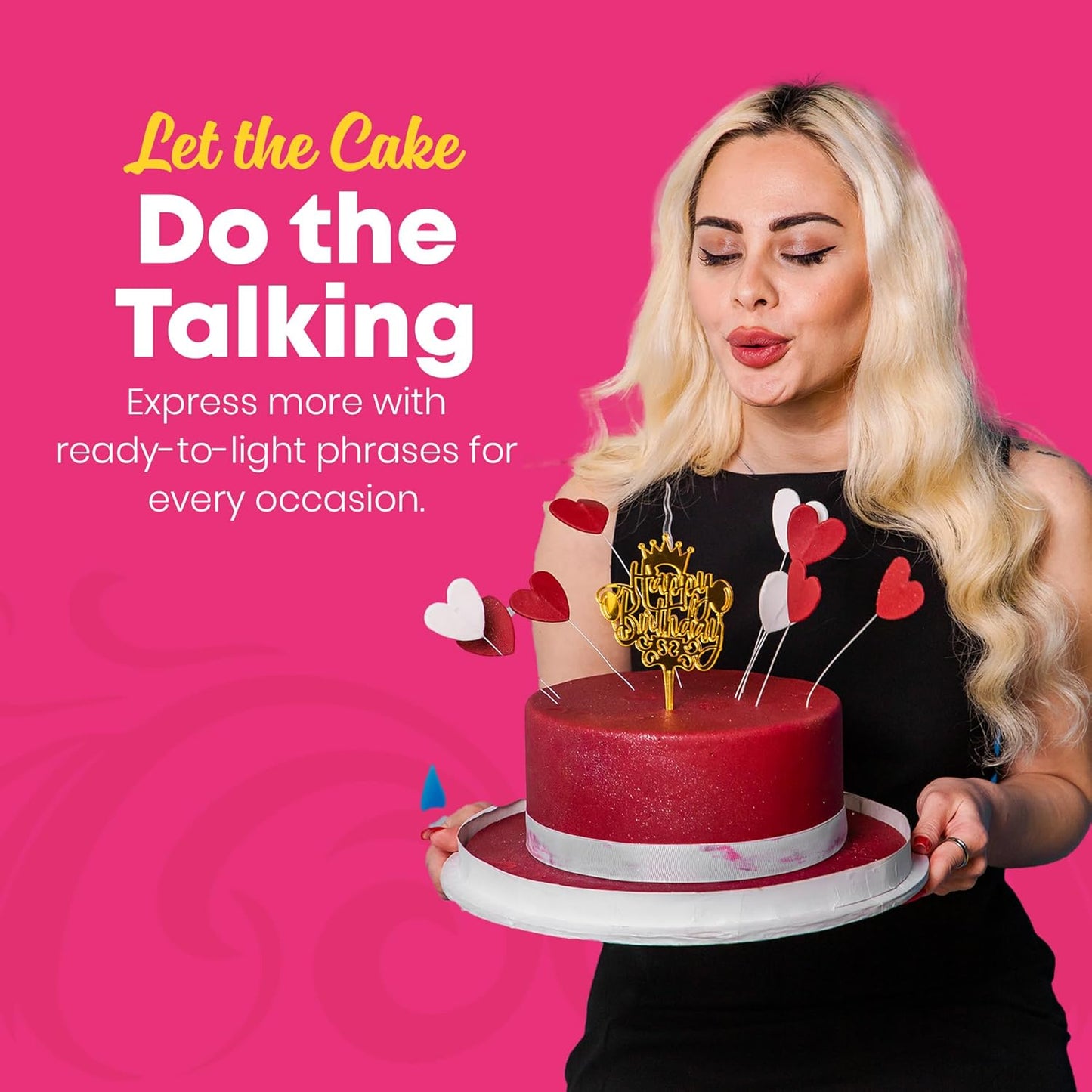 I Love You Reusable Gold Romantic Cake Candle - Luxury Cake Topper Candle for Birthdays, Weddings & Anniversaries - Reusable Food Safe Acrylic, Shiny Mirror Finish - Happy Birthday Cake Topper Decor