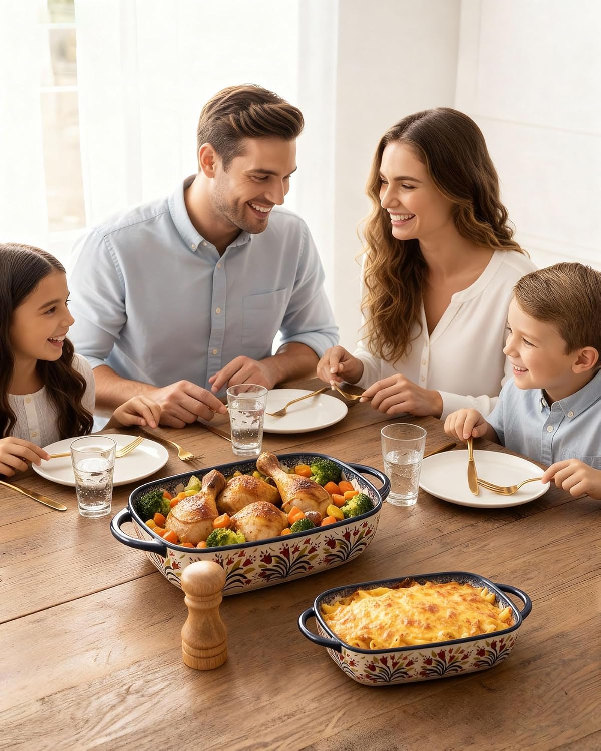 Polish Pottery Style Ceramic Baking Dish Set of 2 – Decorative Casserole Dishes with Handles, Cute Oven-Safe Lasagna Bakeware Gift Set