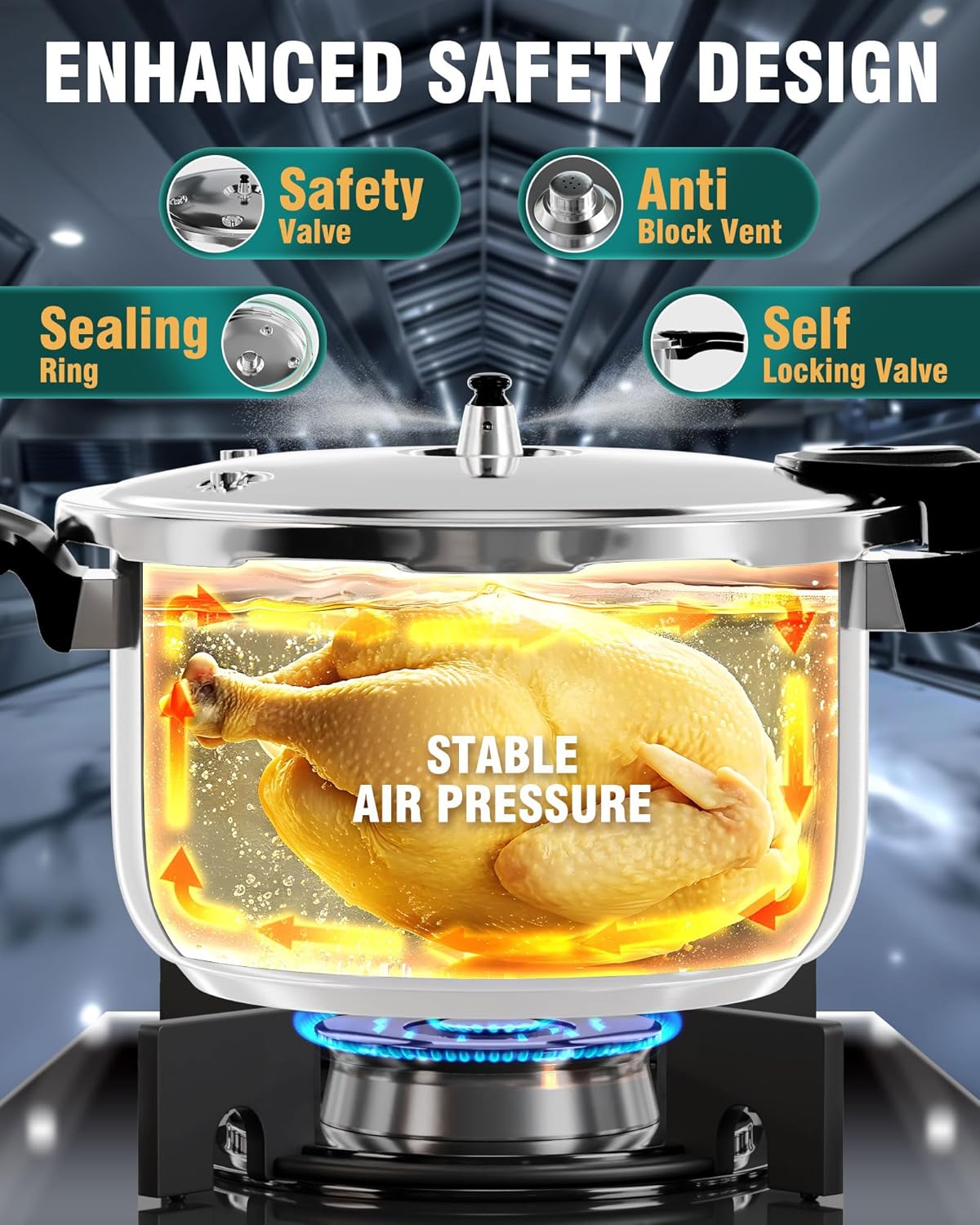 WantJoin Stainless Steel Pressure Cooker(Non-Aluminum),10 Quart Induction Compatible Pressure Cooker with Spring Valve Safeguard Devices,Compatible with Gas & Induction Cooker