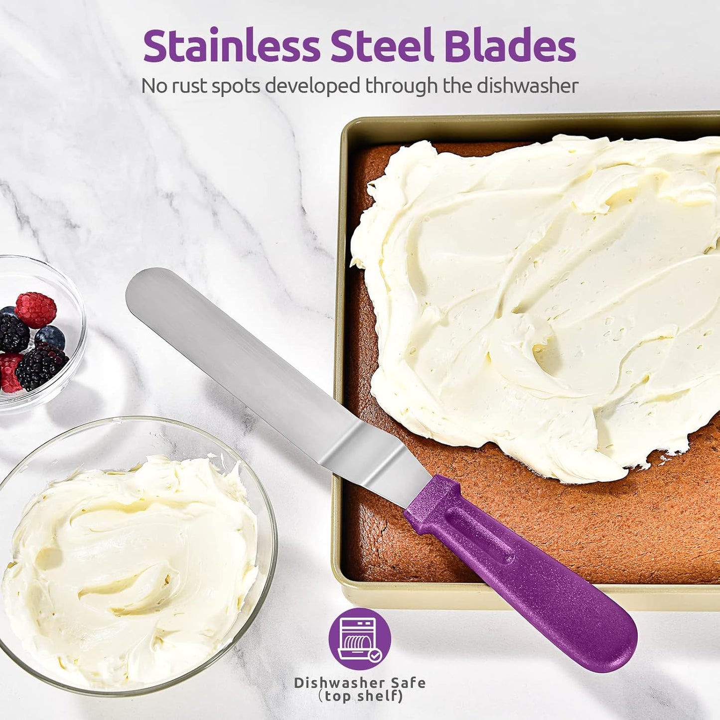 Icing Spatula, U-Taste Offset Spatula Set with 6", 8", 10" Blade, 18/0 Stainless Steel with PP Plastic Handle Angled Cake Decorating Frosting Spatula Set of 3 (Purple)