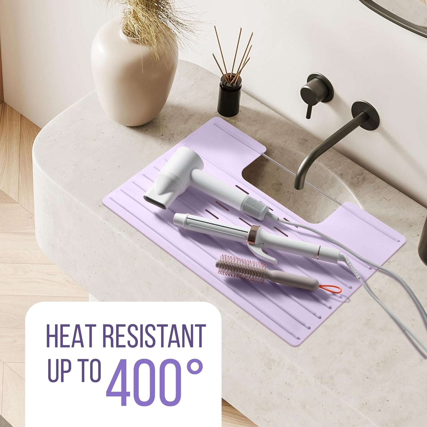 Maplefield Lavender Foldable Sink Cover - Small 22 x 2 x 2 In Lavender Silicone - Heat Resistant Makeup Mat & Sink Cover for Counter Space - Space Saving Rectangle Countertop Topper