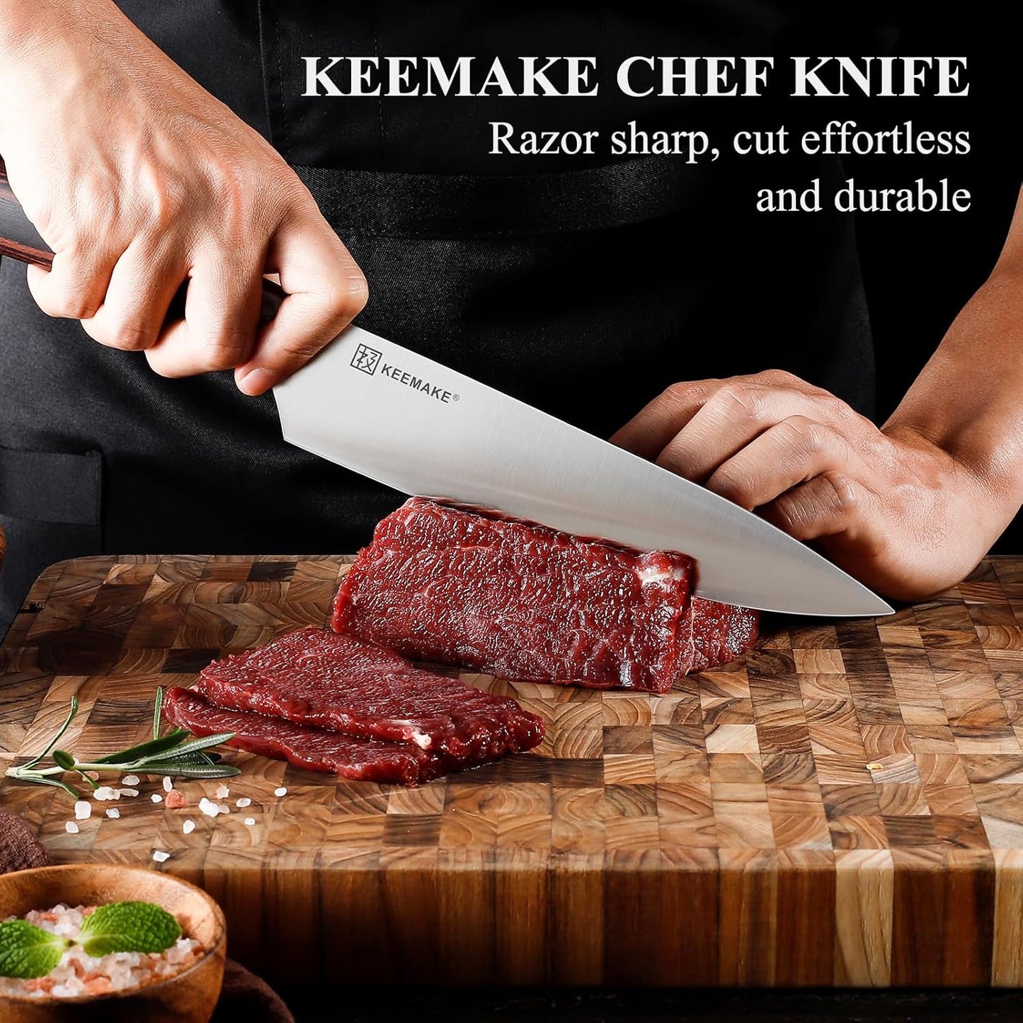 KEEMAKE Chef Knife 8 inch - Sharp Kitchen Knife High Carbon Stainless Steel Blade, Gyuto Knife Ergonomic Wood Handle, Professional Chef’s Knife for Home Kitchen and restaurant