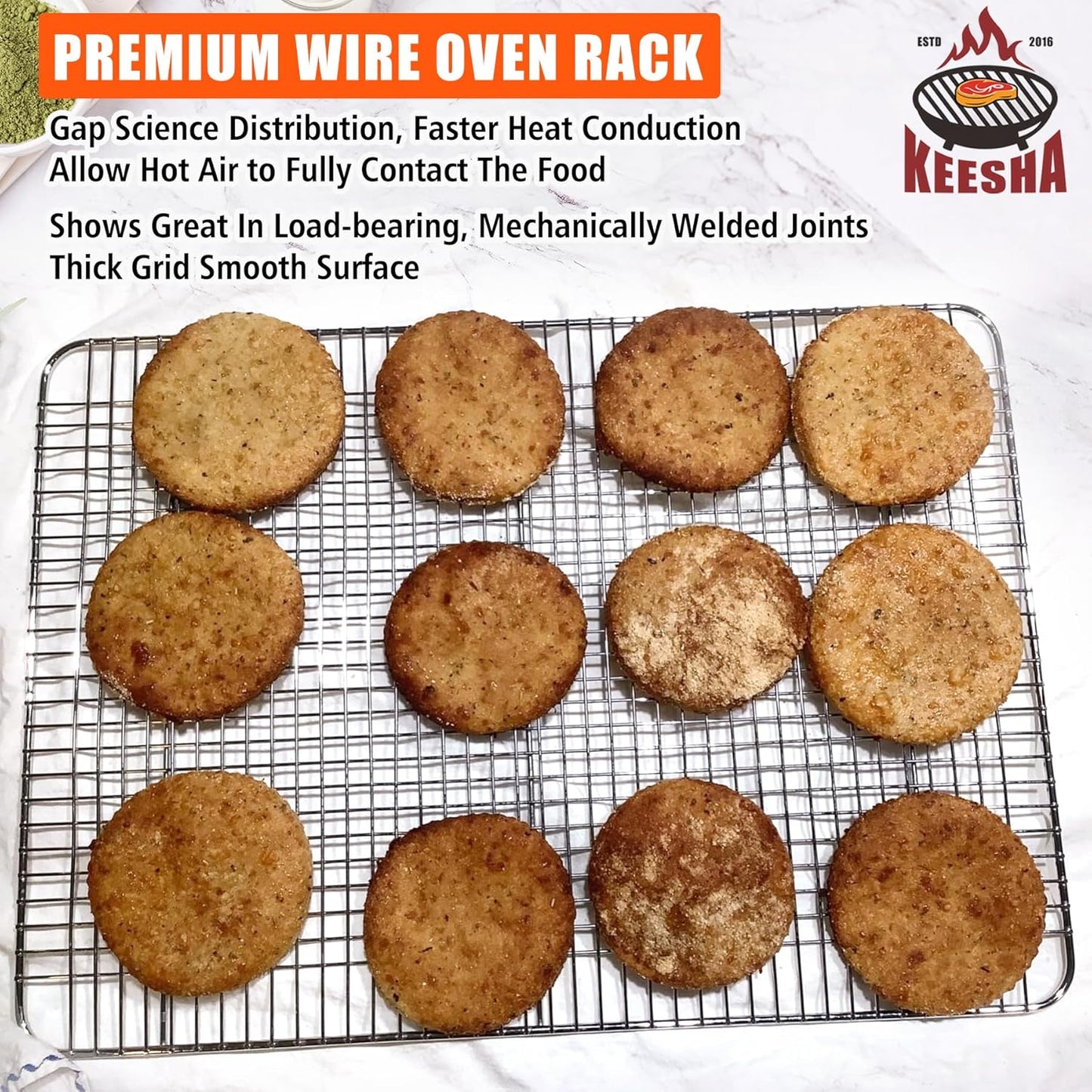 Cooling Rack, 304 Stainless Steel 3 Tier Cooling Rack for Cooling, Roasting and Grilling, Heavy Duty and Collapsible, Oven and Dishwasher Safe, 12" x 16.5", 2 Pack