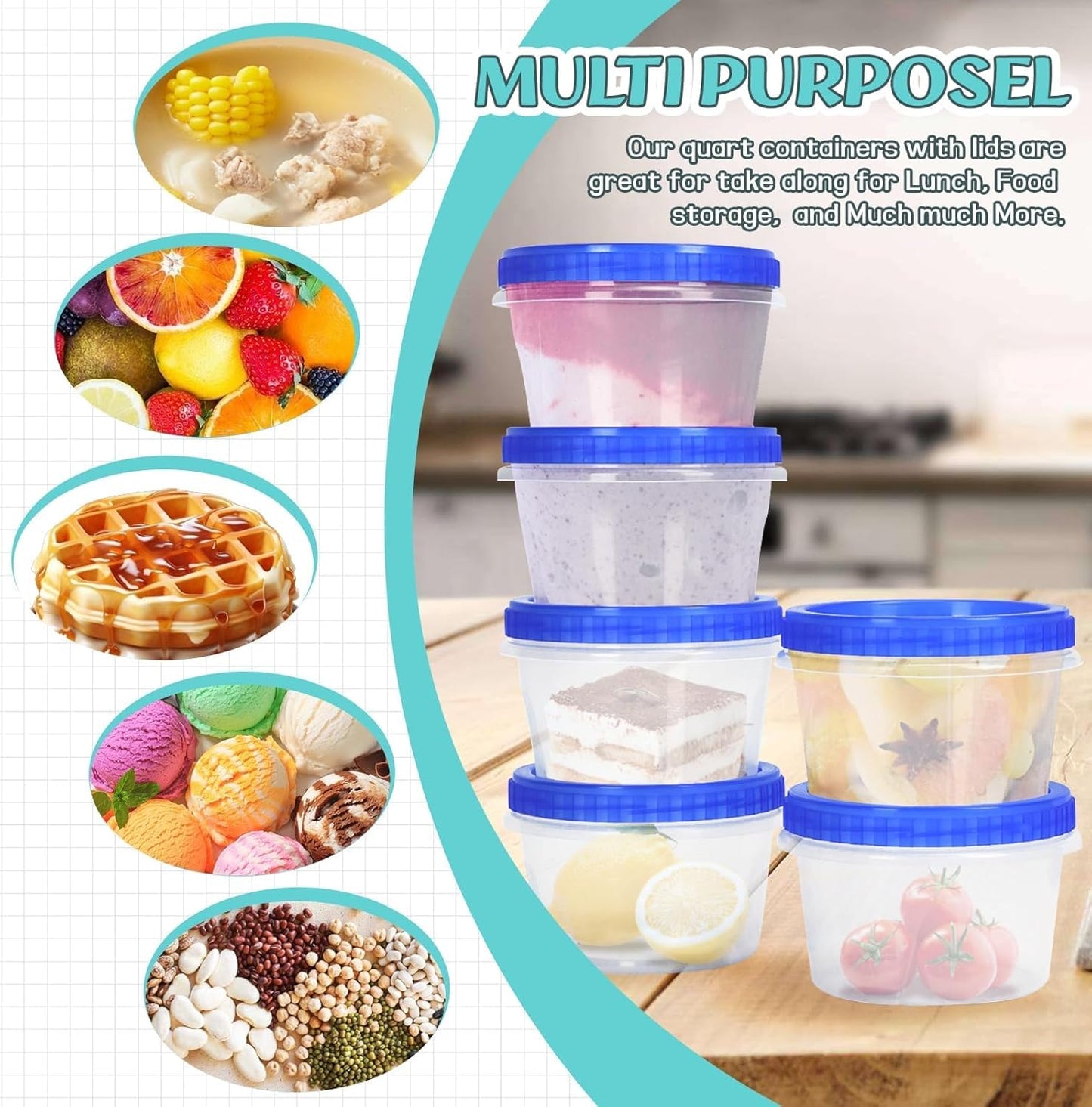 12 Pack Freezer Containers with Lids, 16 Oz Stackable Reusable Plastic Storage Container, Airtight Plastic Food Storage Containers with Twist Top Lids for Food Soup Jello Sauce