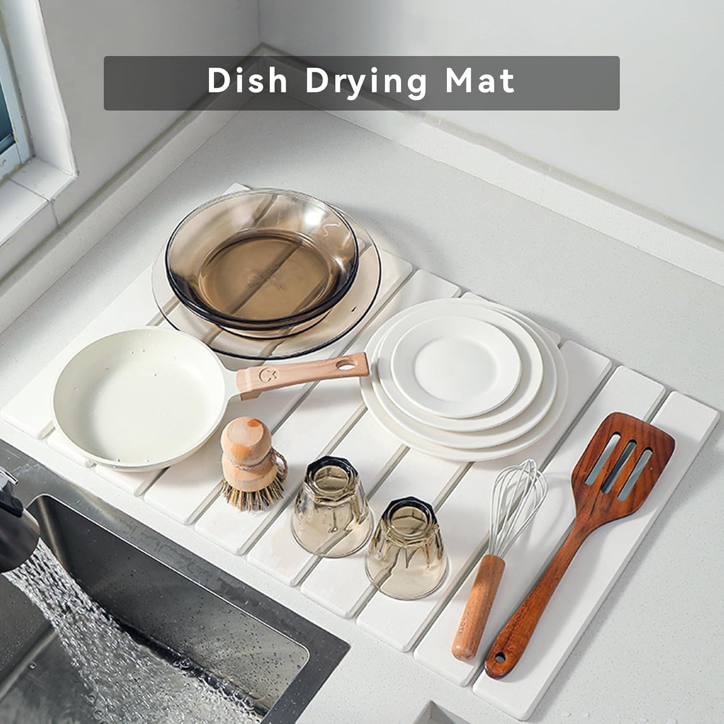 Large Stone Dish Drying Mat for Kitchen Counter, 24" x 16"Fast Dry Stone Mat, Super Absorbent Dish Drying Mat, Drying Board Diatomaceous for Kitchen, Utensils, Fruits, Instant Drying Stone Mat, White