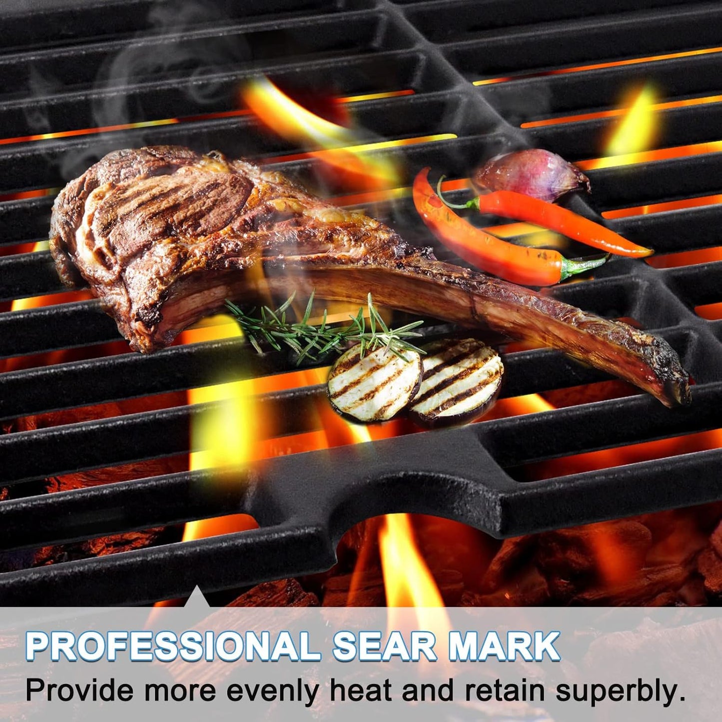 Adviace 18 Inch Grill Grates for Charbroil Performance 6 Burner 463244819, 463276517, 463245917, Cast Iron Grate Grid for Char-Broil Replacement Parts 463276617, 463277918, G470-0002-W1, G470-0003-W1