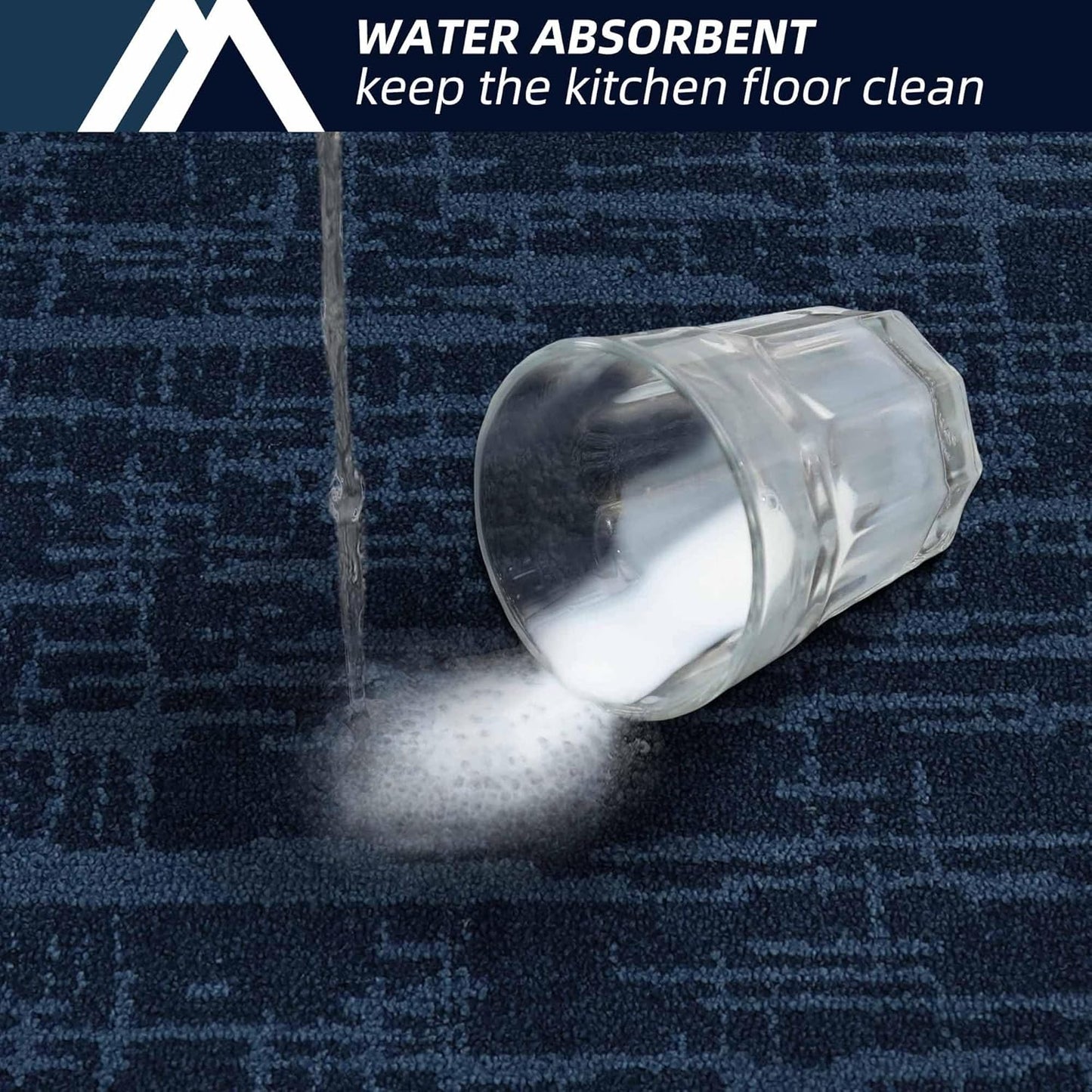 COSY HOMEER Kitchen Rugs Non Slip Washable 24"x36"+24"x60" Absorbent Soft Kitchen Mats for Floor Polyester Kitchen Runner Rug Sets of 2 Kitchen Floor Mats for Sink Mat,Hallway,Laundry,Navy Blue