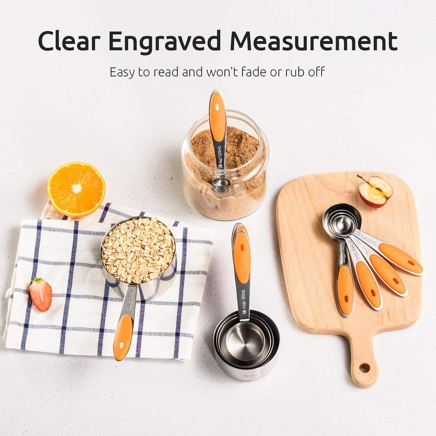 Measuring Cups : U-Taste 18/8 Stainless Steel Measuring Cups and Spoons Set of 10 Piece, Upgraded Thickness Handle(Orange)
