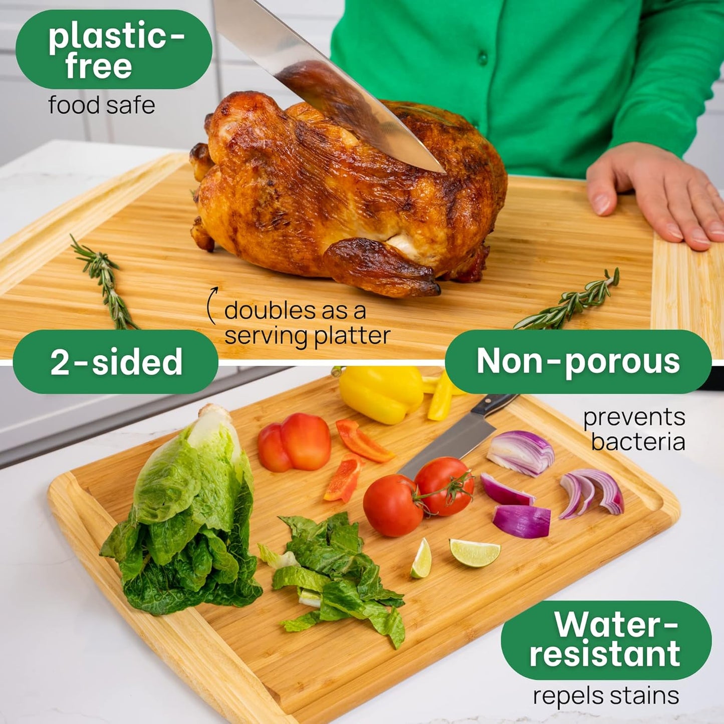 GREENER CHEF 20 Inch Extra Large Bamboo Cutting Board with Lifetime Replacement - Wooden Butcher Block for Kitchen, Carving Meat, Vegetables, and Charcuterie with Deep Juice Groove