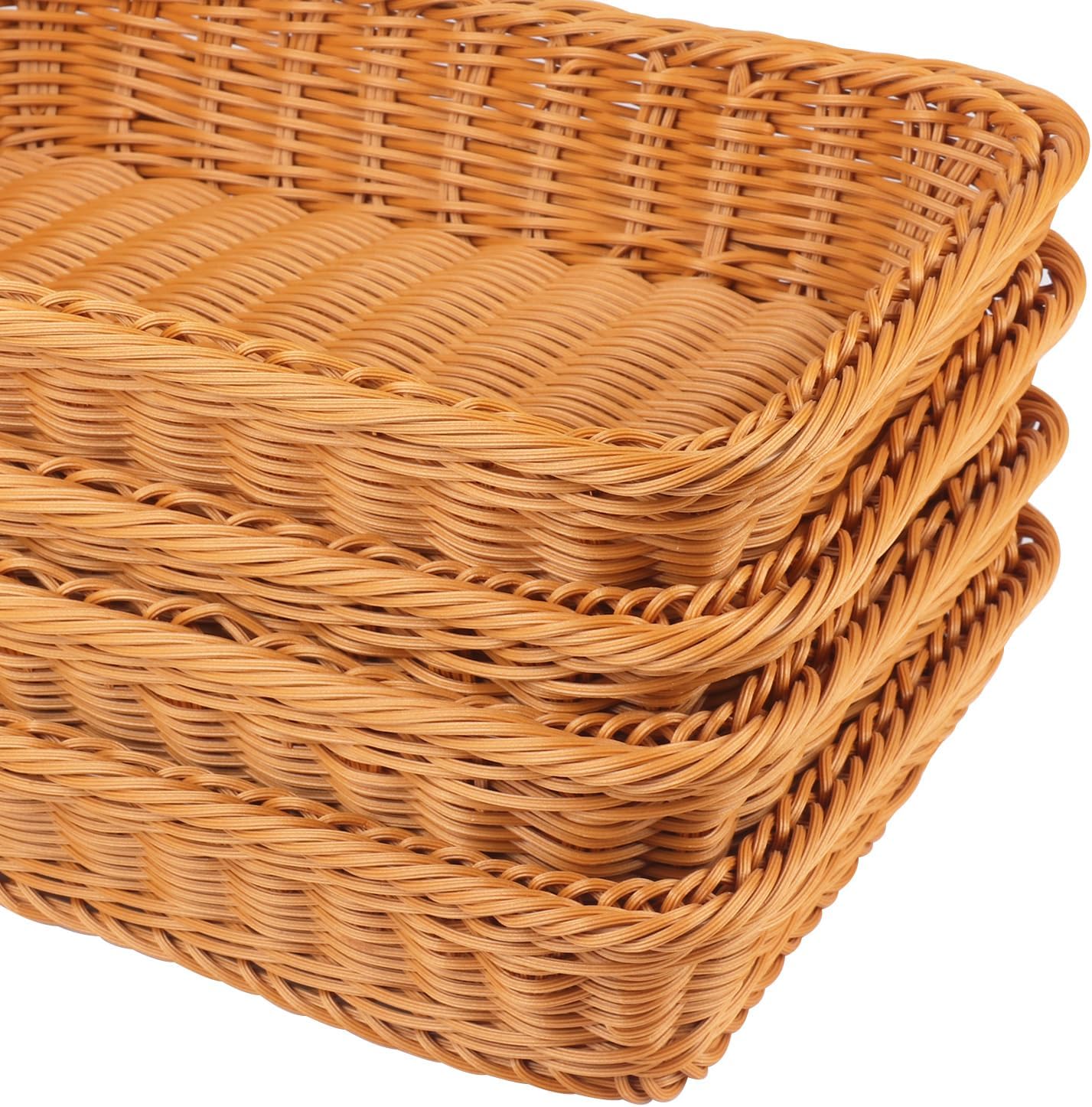 6 Pack 12 Inch Brown Poly Wicker Bread Baskets, Rectangular Wicker Bread Basket, Imitation Rattan Wicker Fruit Baskets for Table, Candies, Crackers, Fruit, Vegetables, Restaurant,Home Kitchen