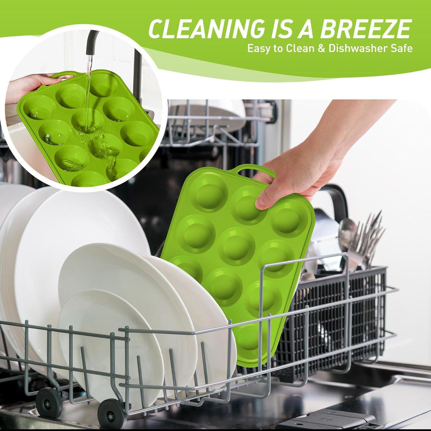 2 Packs 12 Cups Silicone Muffin Pan with Metal Reinforced Frame Regular Size Cupcake Pan Tray Egg Bites Silicone Circle Cookie Molds Muffin Tin Tart Pans Baking Sheet Set for Breakfast Sandwiches