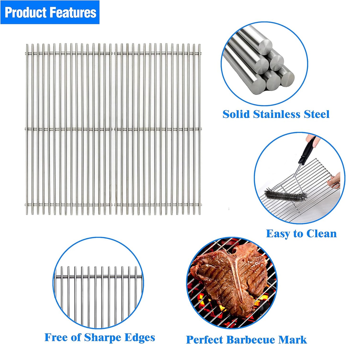 17.5" Stainless Steel 7639 Cooking Grates for Weber Spirit 300 Series, Spirit 700, Genesis Silver B/C, Genesis Gold B/C, Genesis Platinum B/C, Genesis 1000-3500, 7638