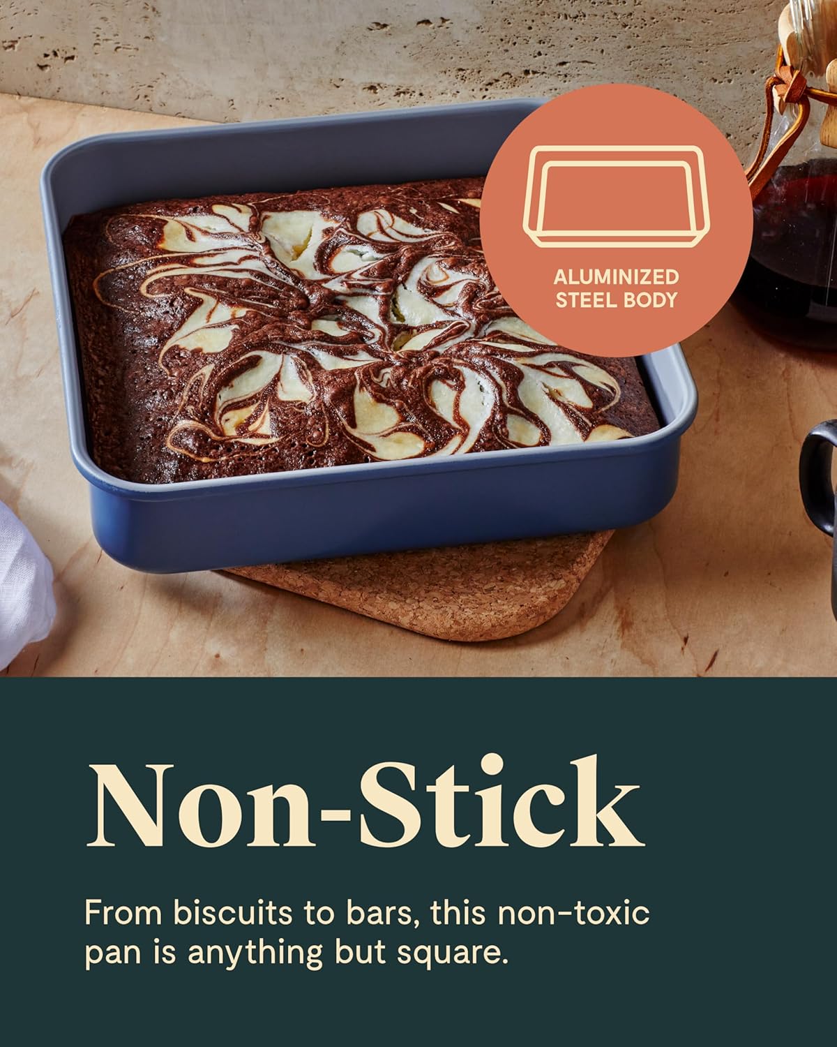 Caraway Non-Stick Ceramic 9” Square Pan - Naturally Slick Ceramic Coating - Non-Toxic, PTFE & PFOA Free - Perfect for Brownies, Lemon Bars, Cakes, & More - Gray
