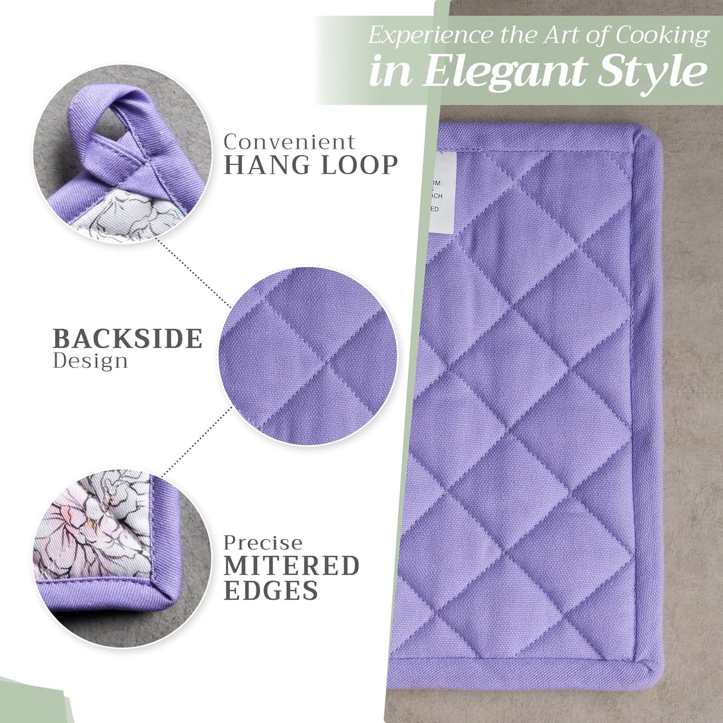 Maison d' Hermine Pot Holders 100% Cotton Heat Resistant Potholders 8" x 8" Hot Pads with Loop BBQ, Cooking, Baking, Grilling, Kitchen, Handling Hot Pans Spring/Summer (Pack of 1, Floral Love)