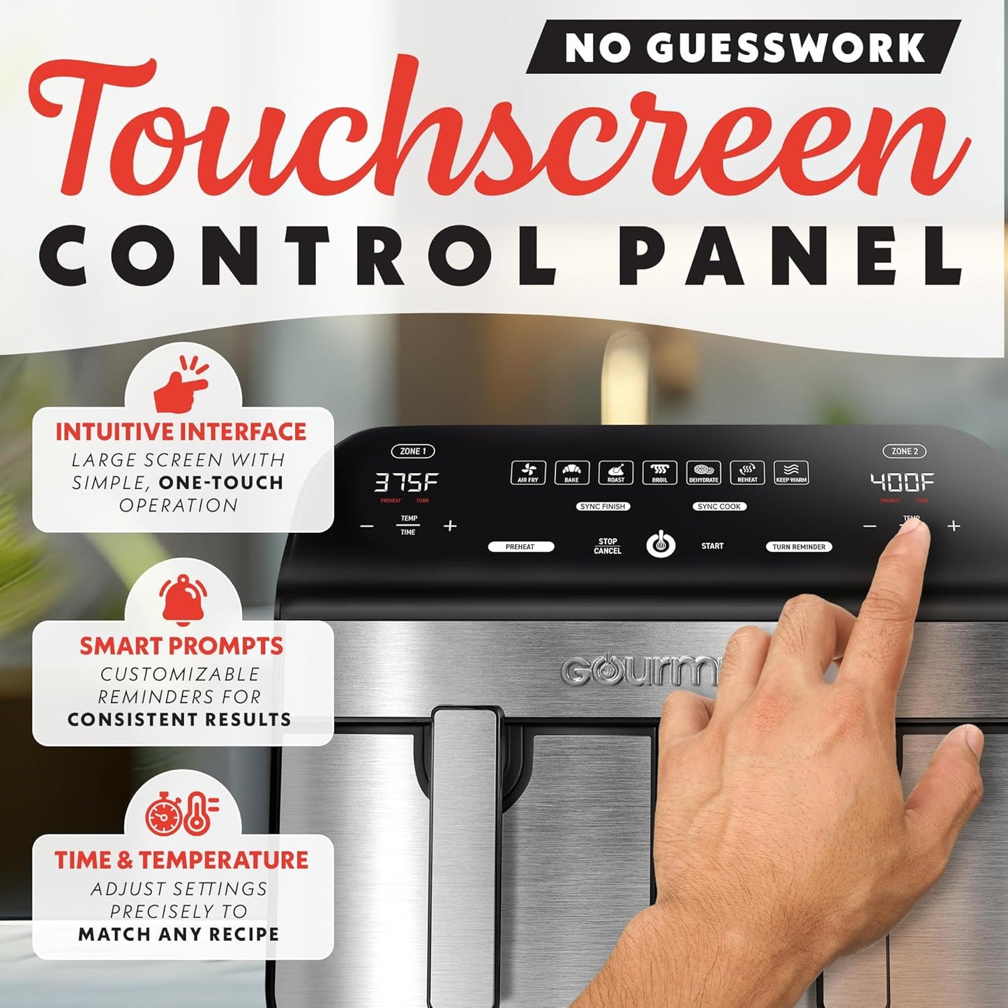 Gourmia Dual Basket Digital Air Fryer – 10 QT, FryForce 360° Technology, 7 Presets, Match Cook & Smart Finish, PTOA-Free Baskets & Crisper Trays, 1600W, Black