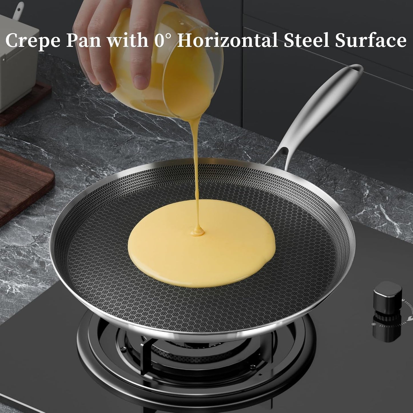 Nonstick Crepe Pan 10 inch Stainless Steel Crepe Pan Honeycomb Coating Flat Skillet Tawa Dosa Tortilla Pan,Omelet Pan with All Stove Tops Available, Induction Compatible