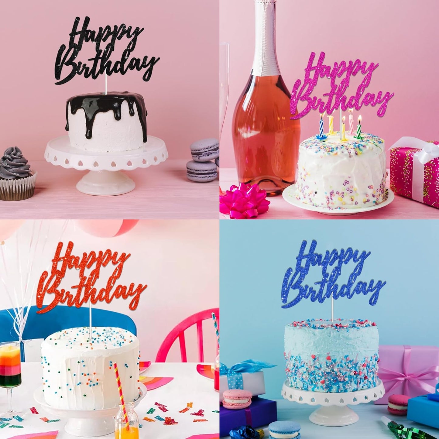 BEISHIDA Happy Birthday Cake Toppers Rose Gold Glitter Birthday Cake Decoration Cake Baking Supplies 18th 30th 40th Birthday Cake Toppers For Boys Girls Men Women Birthday Party Photo Booth Props