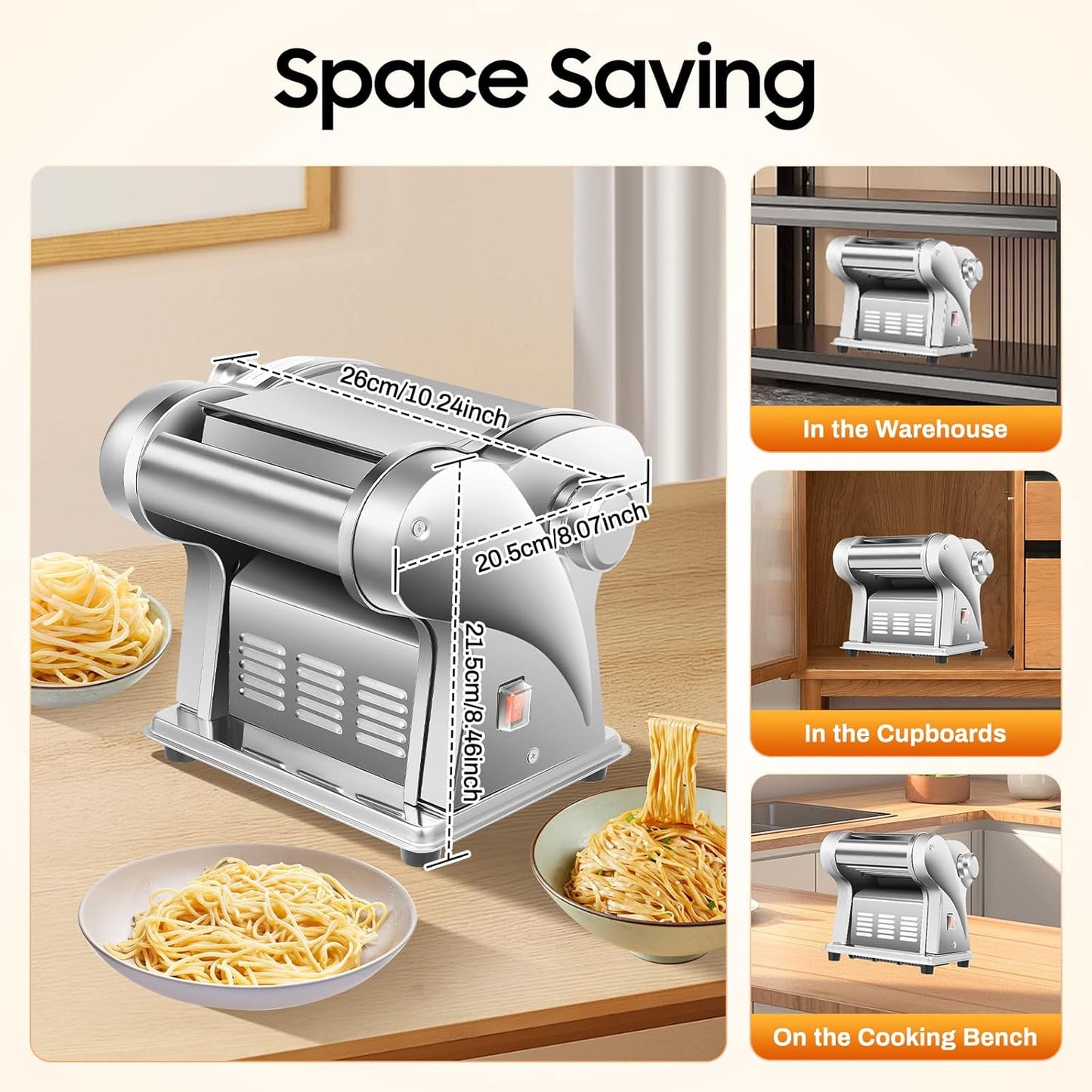 Pasta Machine, Homemade Stainless Steel Manual Roller Pasta Maker with Adjustable Thickness Settings