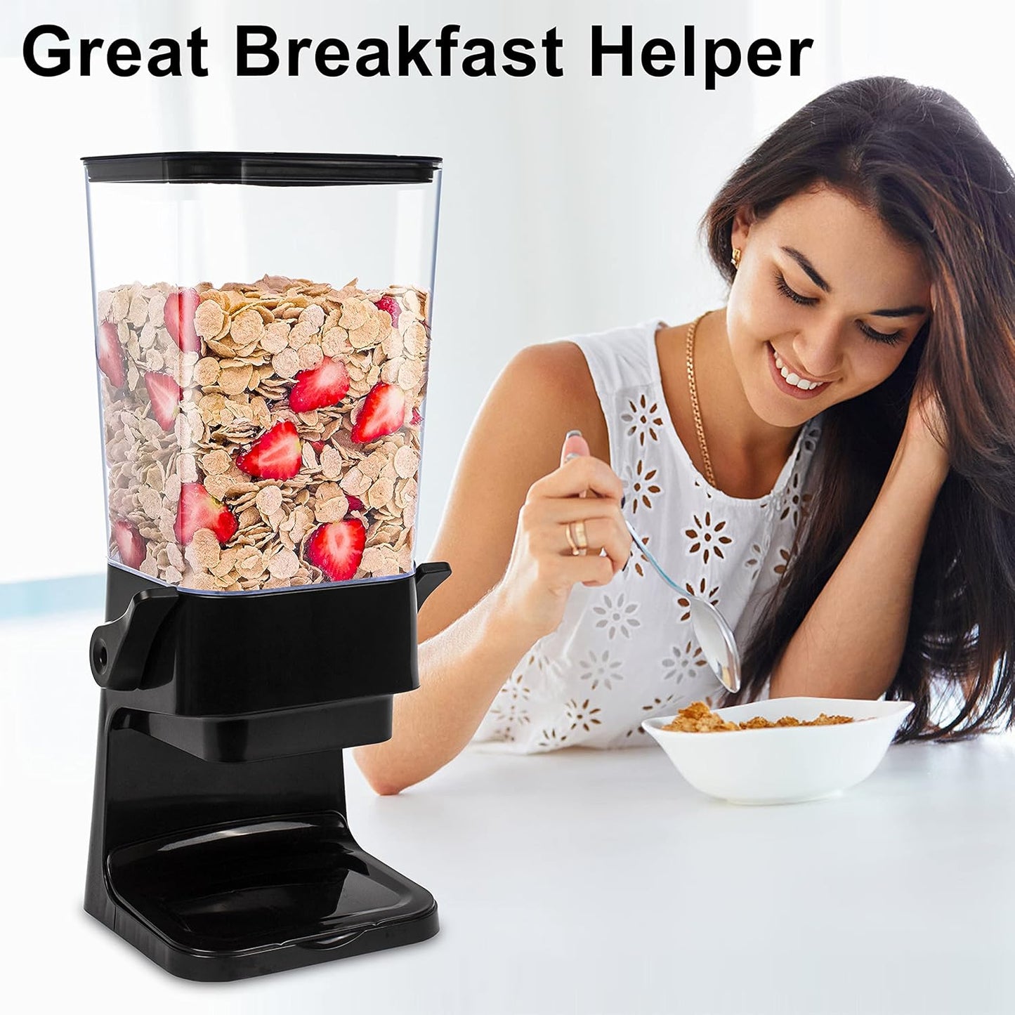 5L Cereal Dispenser Countertop with lids, Organization and Storage Containers for Kitchen and pantry, Rice Dispenser for food, Cereal, Beans, Nuts, Snack,Oatmeal, Dog Food, Bird Seed, Black, 1Pc