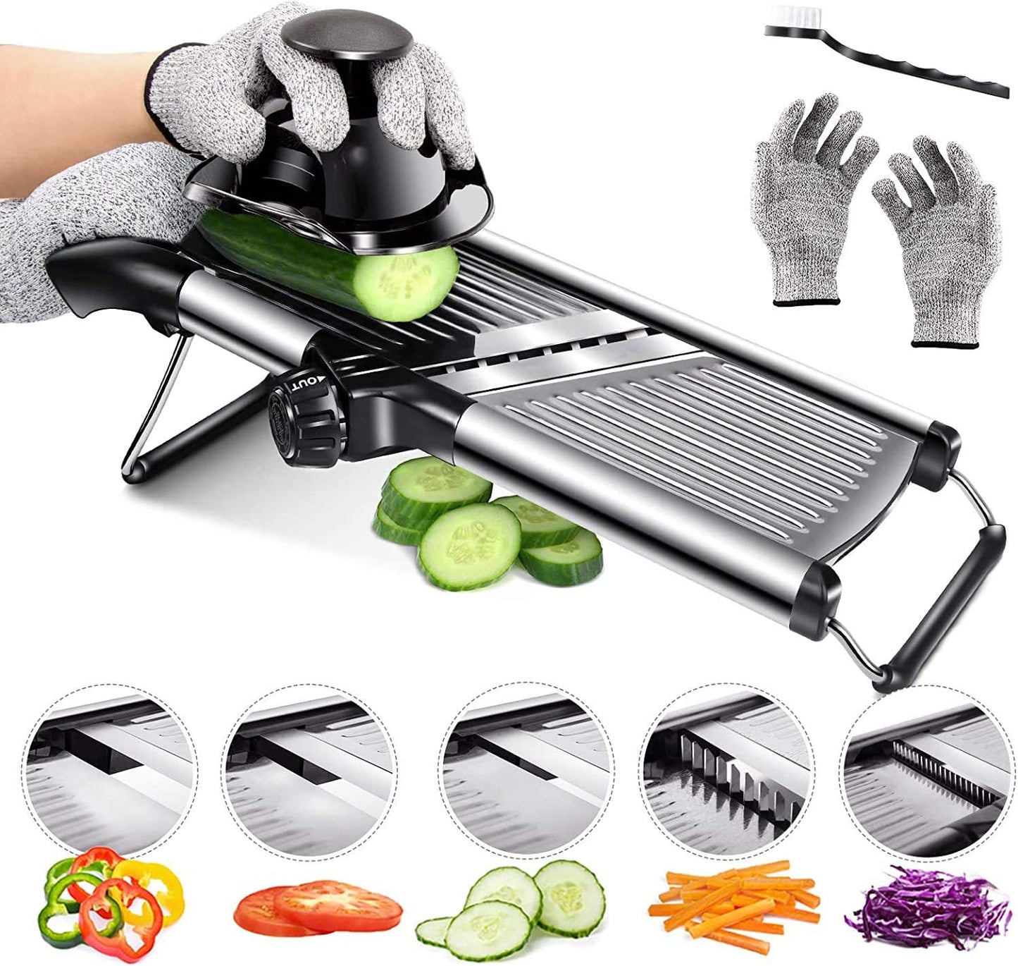 Masthome Mandoline Food Slicer Adjustable Thickness for Cheese Fruits Vegetables Stainless Steel Food Cutter Slicer Dicer with Extra Brush and Blade Guard for Kitchen