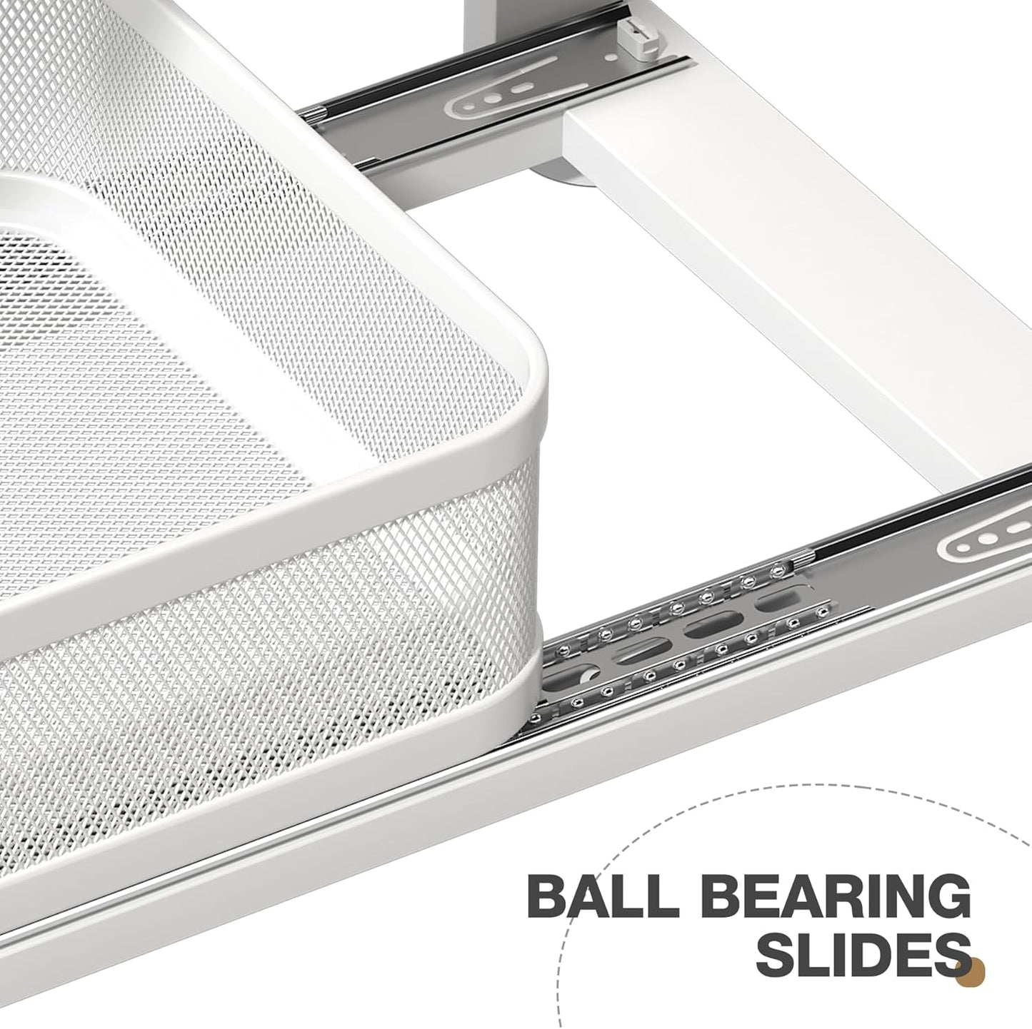 2 Pack 21IN-Depth Under Sink Organizer With Next-Gen Ball-Bearing Slides,2-Tier Precision Mesh Pull Out Cabinet Storage for Bathroom&Kitchen,Height Adjustable Drawers Shelf,Anti-rust-White