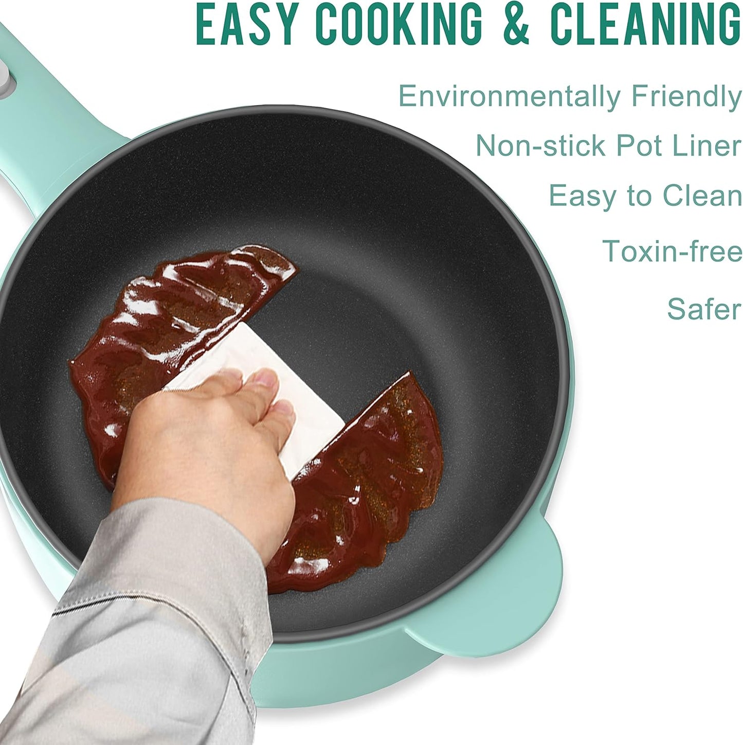 Dezin Electric Cooker, 2L Non-Stick Sauté Pan, Rapid Noodles Mini Pot for Steak, Egg, Fried Rice, Ramen, Oatmeal, Soup with Power Adjustment, College Dorm Room Essential