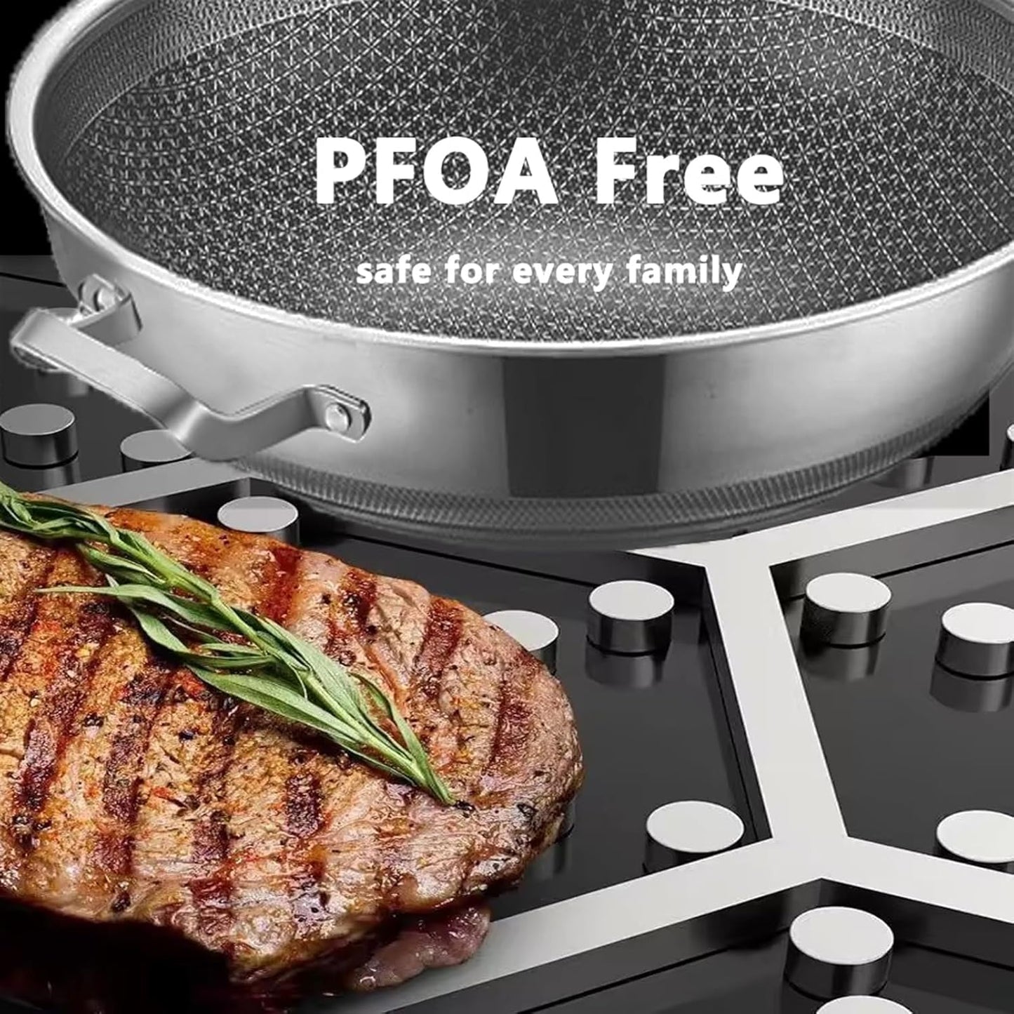 Wok Pan,Hybrid Nonstick 12 Inch Wok with Lid,Induction Non Stick Stainless Steel Large Deep Woks&Stir-Fry Pans,Frying Pan,Stay-Cool Handle Skillets,PFOA Free,12 Inch Wok
