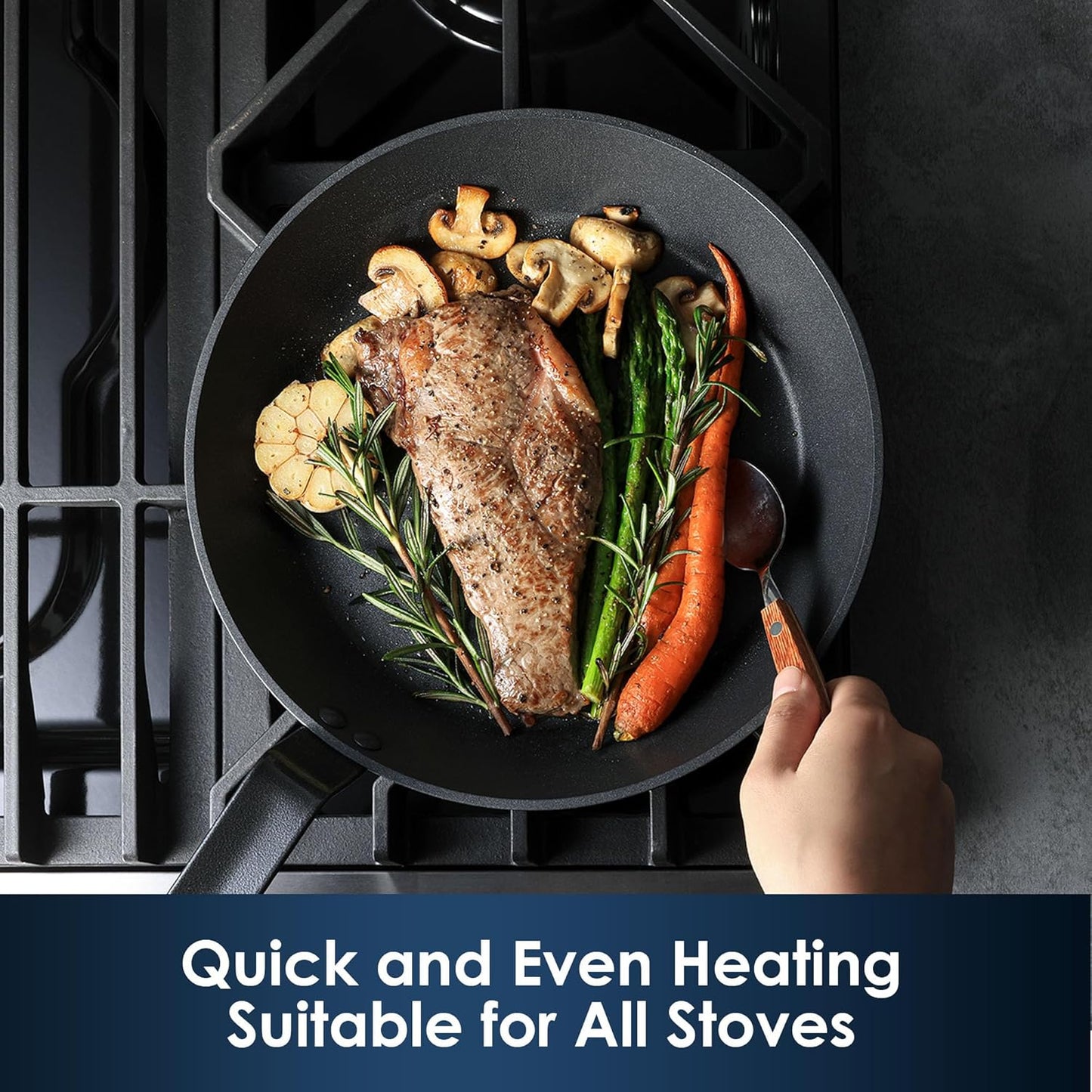 SENSARTE Nonstick Frying Pan Set 3-Piece, Oven Safe Skillets with Swiss Coating, Induction Compatible Chef Pan Set, Dishwasher Safe Cooking Pans, PFOA PFOS Free, 8, 10 and 12 Inch