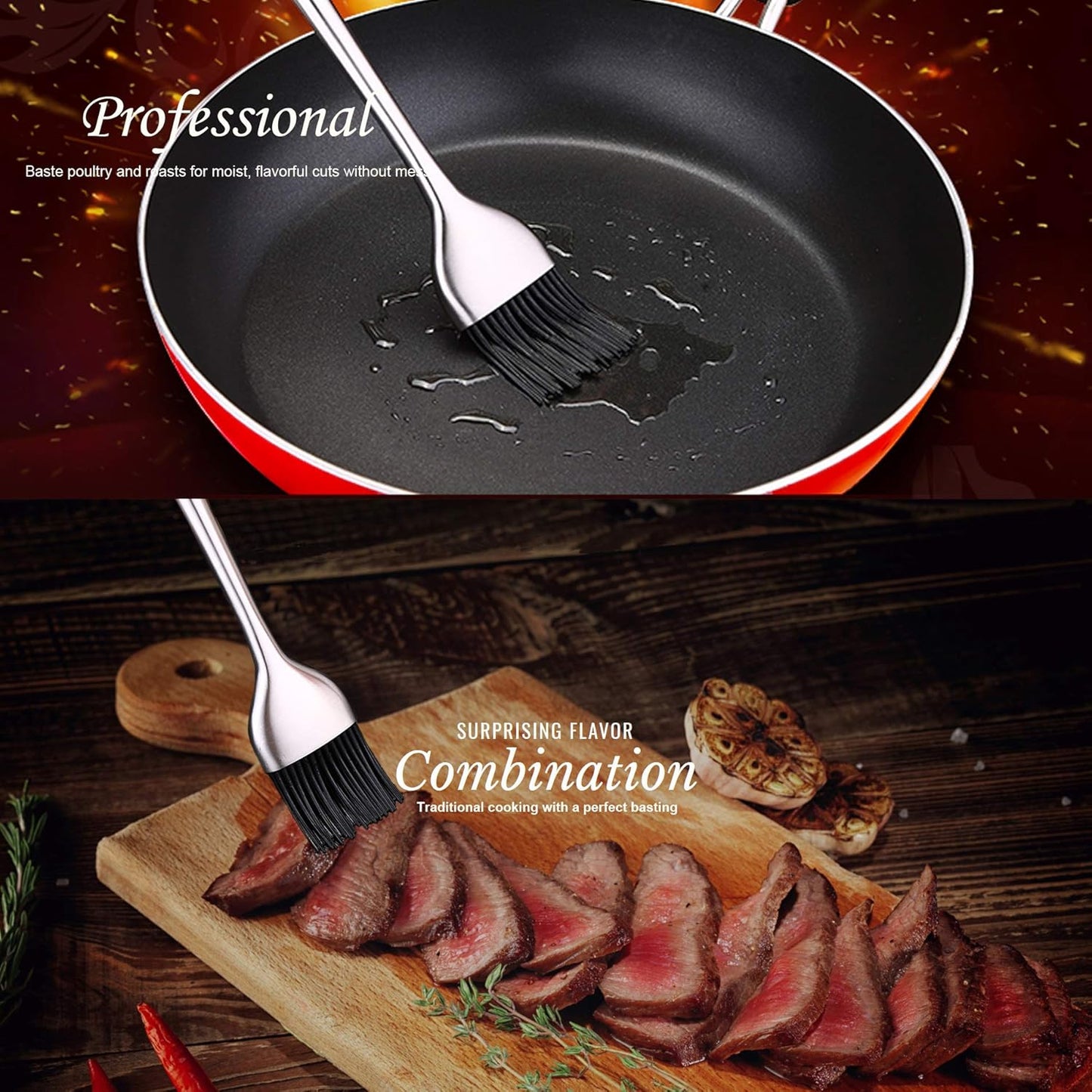 Stainless Steel Turkey Baster & Barbecue Basting Brush With 2 Flavor Injector Needles - Food Grade Syringe Baster For Cooking & Basting - Ideal For Butter Dripping, Roasting Juices For Poultry (Red)