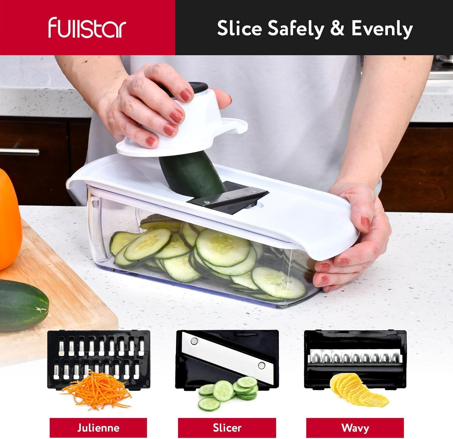 Fullstar Vegetable Chopper & Mandoline Slicer for Kitchen - Food Chopper with Container, Cheese Grater, Home Essentials & Kitchen Gadgets (All in 1, White)