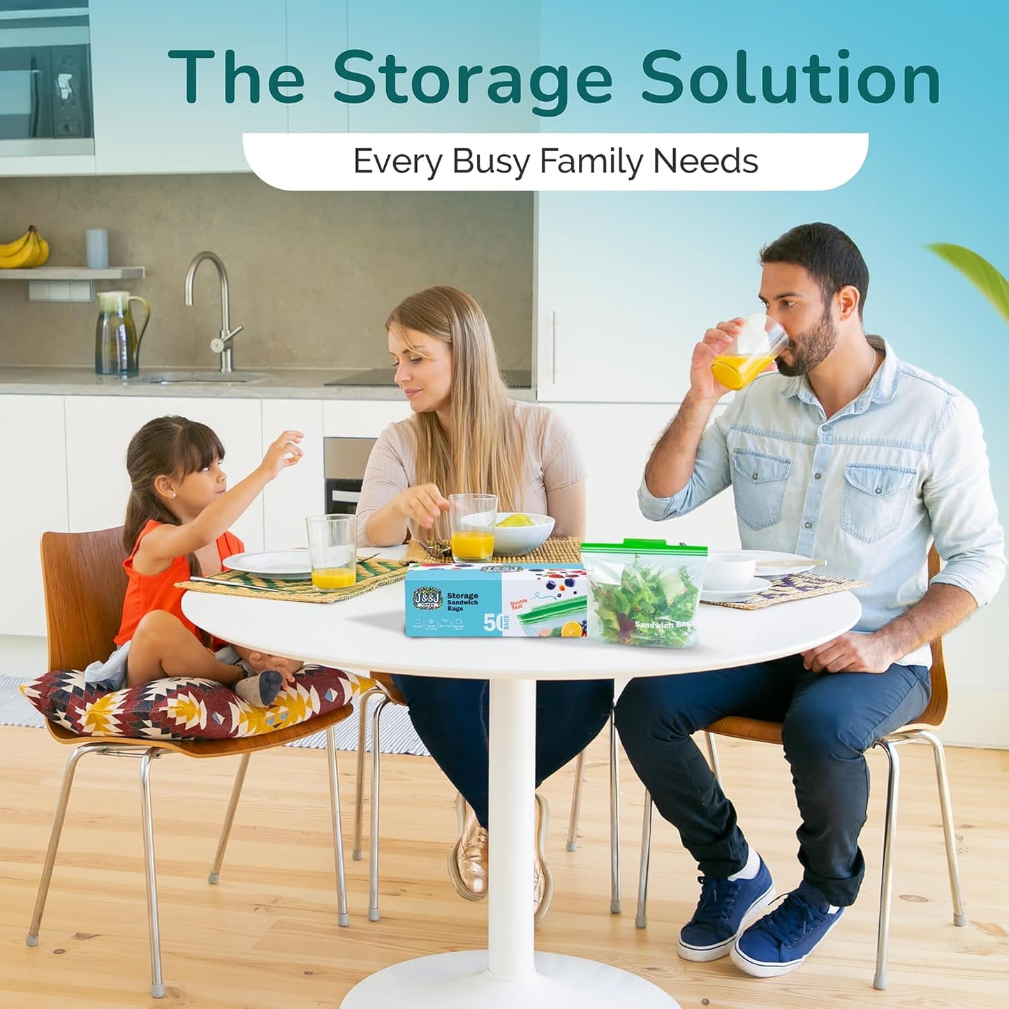 J&&J Fresh Sandwich Zipper Bags, 50 Pack — Reusable, BPA-Free, Leakproof — Expandable Bottom, Microwave-Safe, Strong Seal with Zipper Lock — Food Storage For Freezer, Fridge, Lunch, Durable & Washable