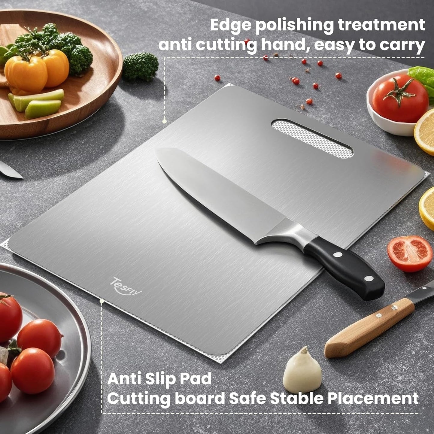 2 Pack Titanium Cutting Board - 100% Pure Titanium Cutting Boards For Kitche,Easy to clean, Double-sided food-grade Cutting Board For Meats, Fruits And Vegetables (18 * 12)
