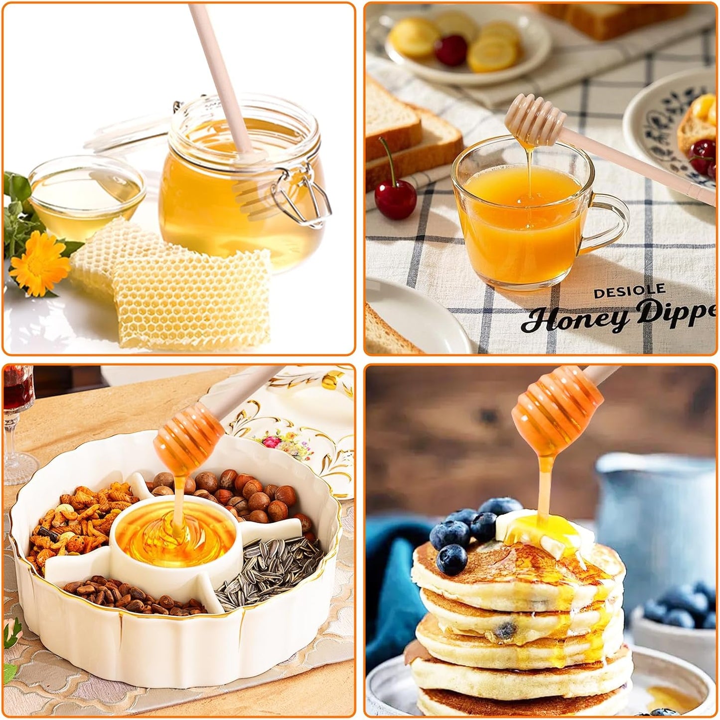 50 PCS Wooden Honey Sticks Dipper 6 Inch, Individually Wrapped Mini Honeycomb Honey Stirrer Stick For Honey Jar Dispense Drizzle Honey and Wedding Party Favors Gift