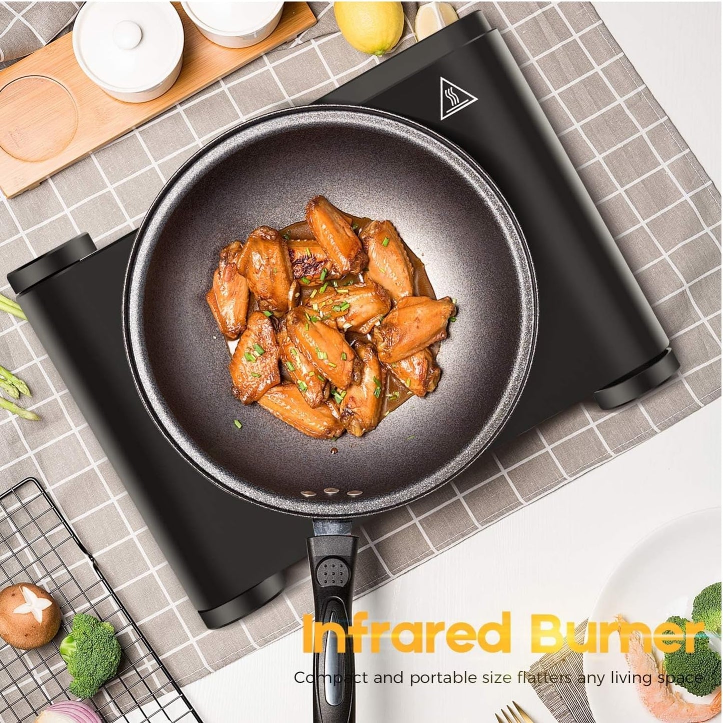 1200W Infrared Single Burner Electric Hot Plate, Fast Heating & Energy Efficient, 7 Inch Ceramic Glass Portable Electric Stove with Adjustable Temperature Control, Compatible w/All Cookware