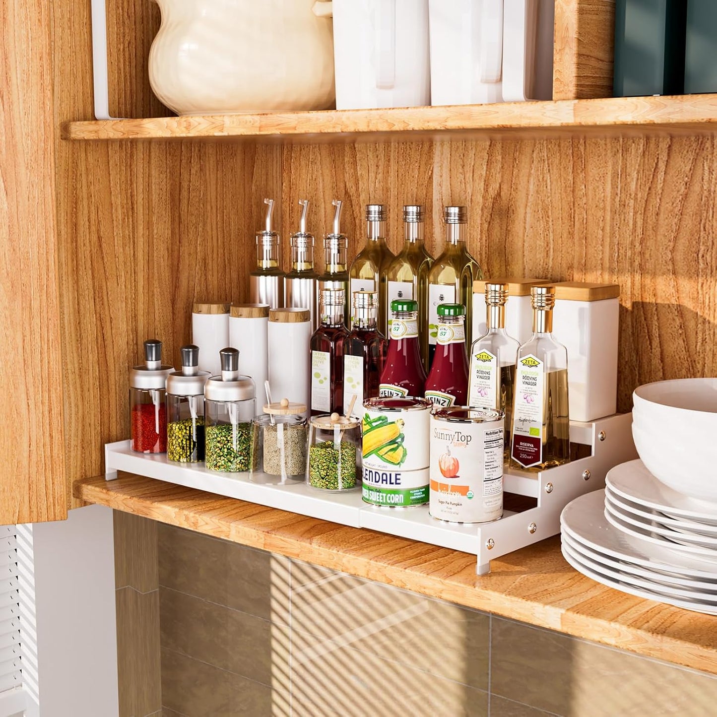 Premium Spice Rack Organizer for Countertops - 3-tier space-saving kitchen organizer for spice jars, oil bottles and utensils 2 Packs White (modern rust-resistant design)