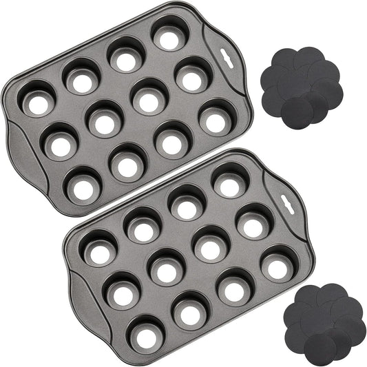 Tosnail 2 Pack 12 Cavity Mini Cheesecake Pan with Removable Bottom