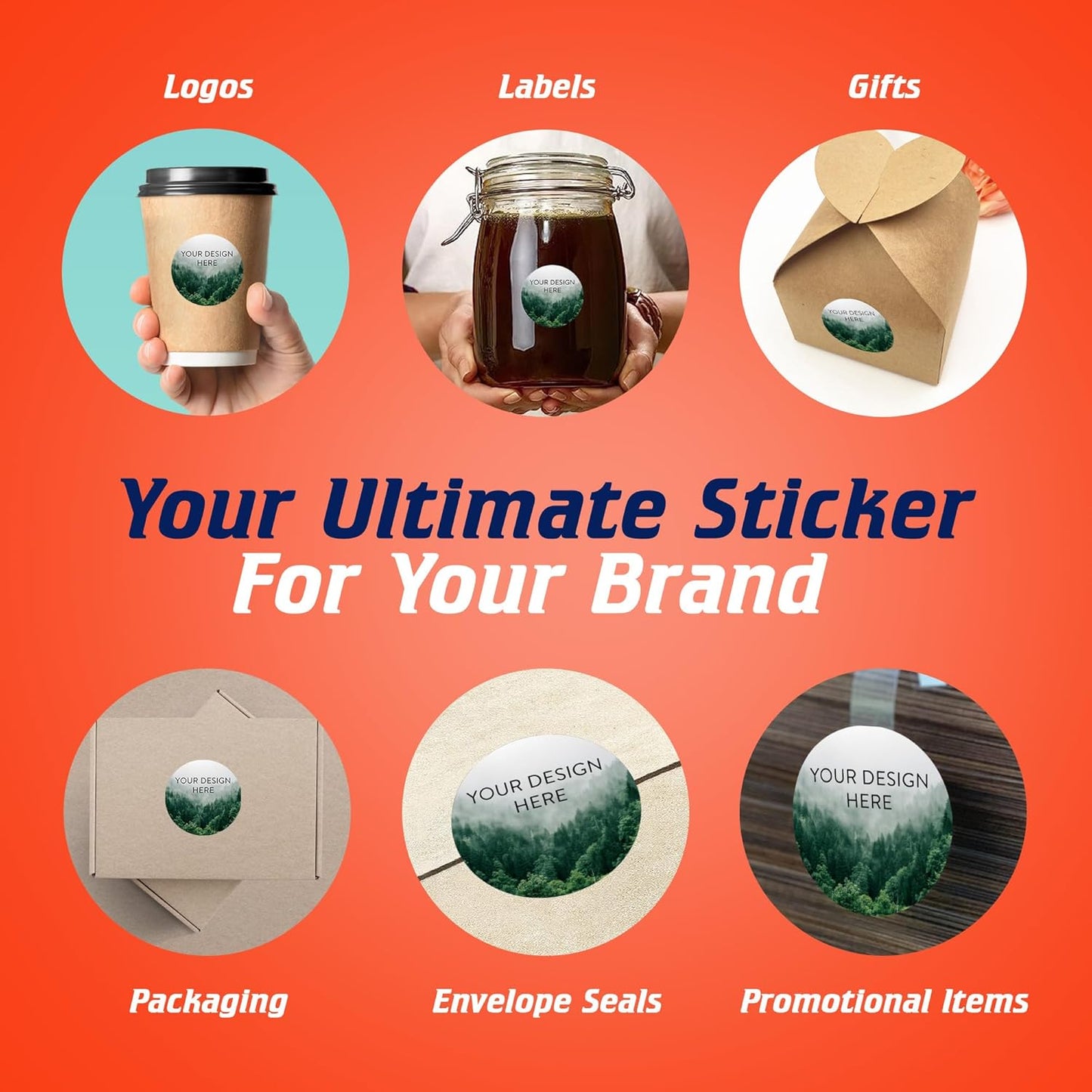 100 Custom Vinyl Stickers - Upload Your own Image, Text, Design, Logo - Personalized Logo Labels for Handmade, Packaging, Bottle, Jars, Candle, Brand Stickers (Foggy Valley, 1.5x1.5)