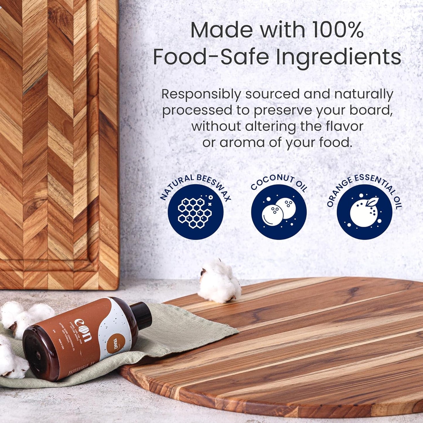 Teakhaus Carving Board and Cutting Board Oil Set - Includes Large (L) Wood Cutting Board with Grip Handles and EON Food Grade Mineral Oil - Knife-Friendly - FSC Certified