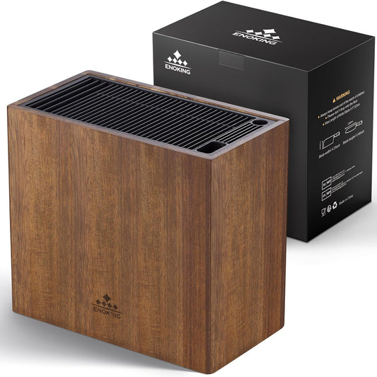 ENOKING XXL Acacia Wood Knife Holder – Large Universal Knife Block with Blade-Protecting Slots, Holds 26+ Knives, Scissors, and Sharpening Rods, Space-Saving Kitchen Storage Organizer