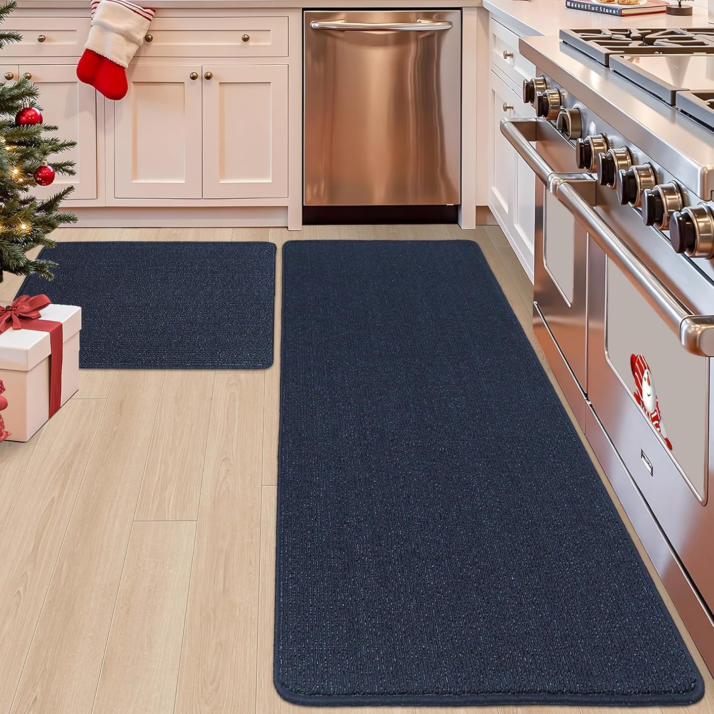 COSY HOMEER 24x35 Inch/24X60 Inch Kitchen Rug Mats Made of 100% Polypropylene Strip TPR Backing 2 Pieces Soft Kitchen Mat Specialized in Anti Slippery and Machine Washable,Navy