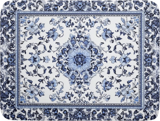 Boho Floral Dish Drying Mat 18x24 Inch Blue Leaves Kitchen Drying Pad Reversible Absorbent Dish Drainer Rack Mats Counter Tableware Decor