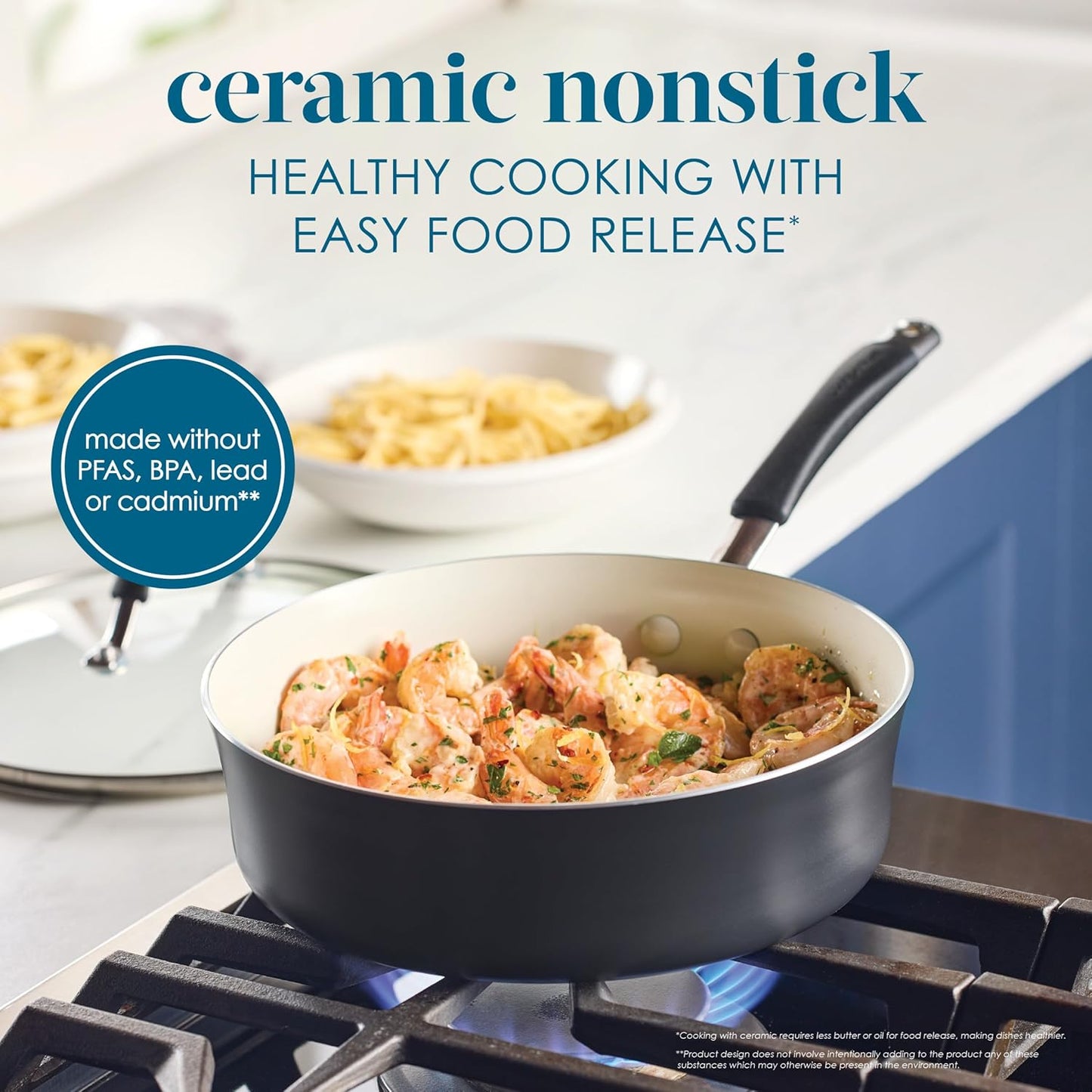 Rachael Ray Cucina Ceramic Nonstick Saute Pan with Lid, 3 Quart Non Stick Sauteuse Pan, Dishwasher Safe - Peppercorn