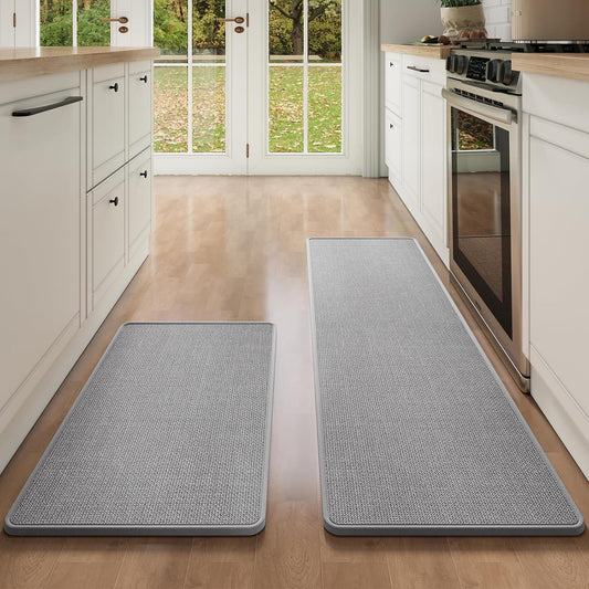 Kitchen Mat Set of 2 PCS Kitchen Mats for Floor, Linen-Look Woven Absorbent Kitchen Runner Rugs Non Slip Washable Comfort Standing Mats for Kitchen, Front of Sink