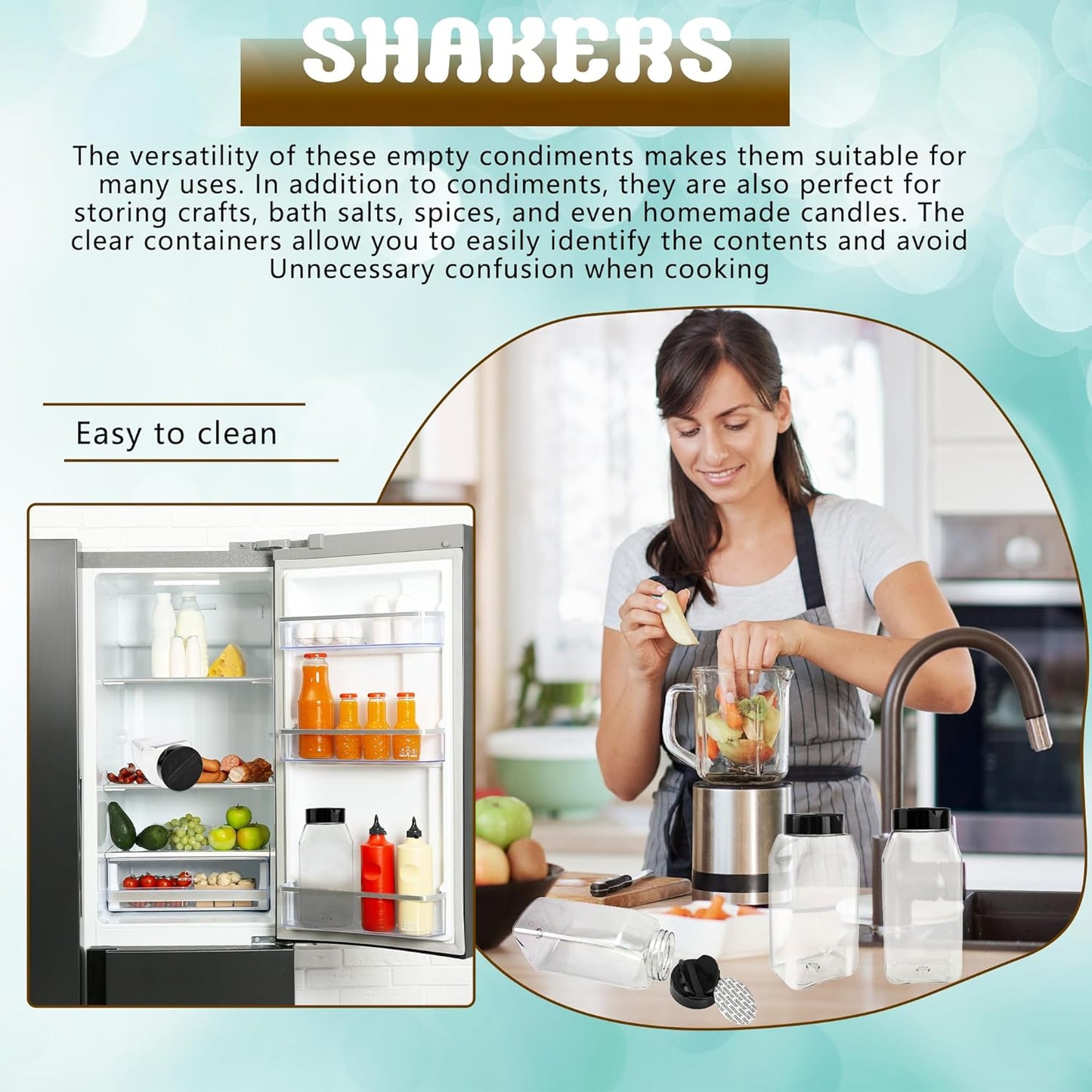 32 Pack 16 oz Plastic Spice Jars with Cap Clear Empty Square Spice Bottle with Shaker Lids Large Empty Seasoning Containers for Storing Spice Salt Seasoning